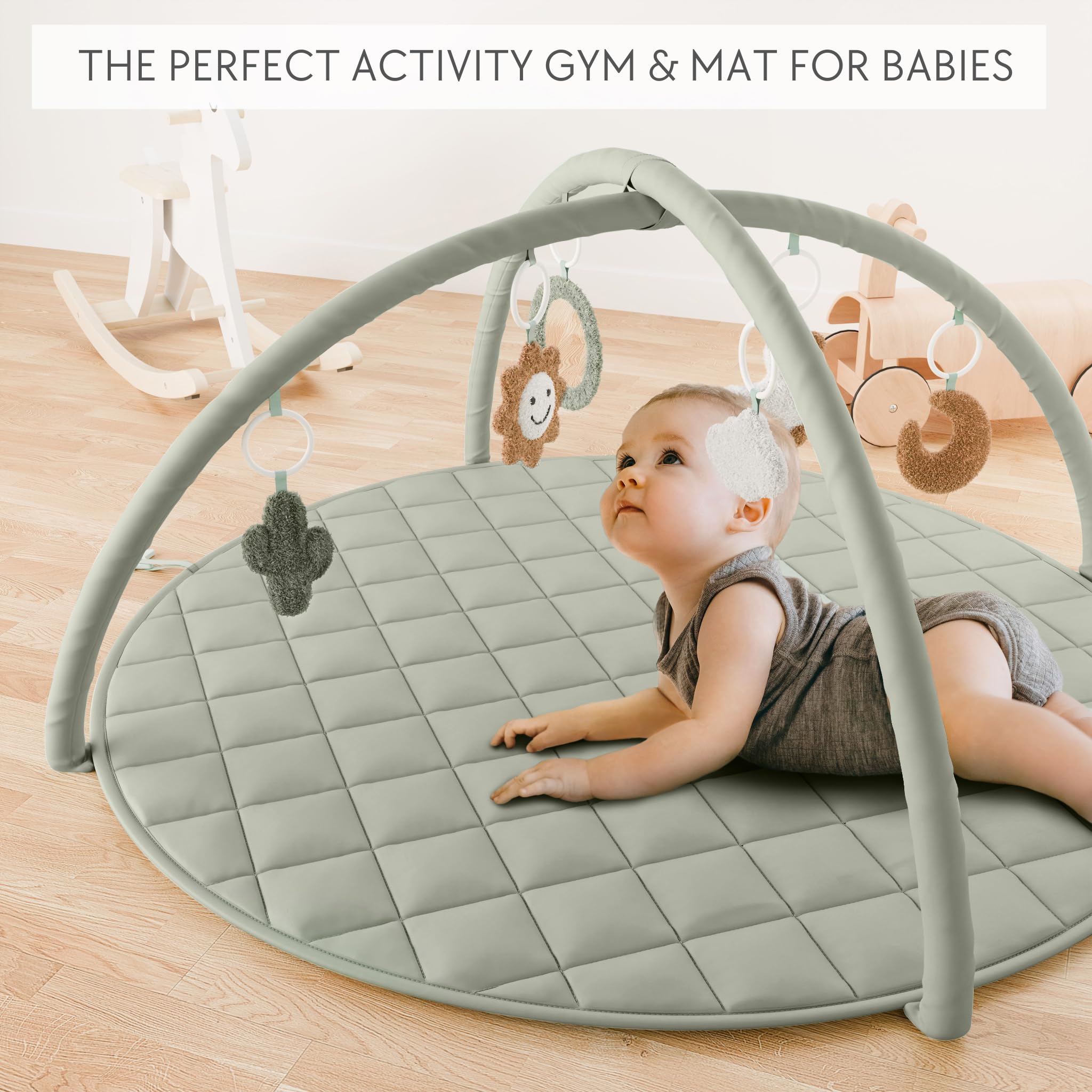 Soft Cotton Baby Play Gym & Tummy Time Mat with 6 Cute Toys - Perfect Activity Mat for Infants & Toddlers - Stylish Nursery Playmat for Boys & Girls - Ideal for Crawling, Sensory Play & Early Development