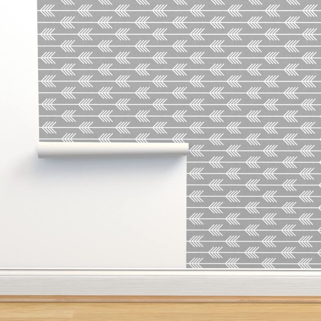 Premium Commercial Grade Wallpaper - 27ft x 2ft Light Grey Horizontal Arrow Pattern Peel and Stick Wallpaper for Living Room, Bedroom, Office Decor | Easy to Install & Removable by Spoonflower