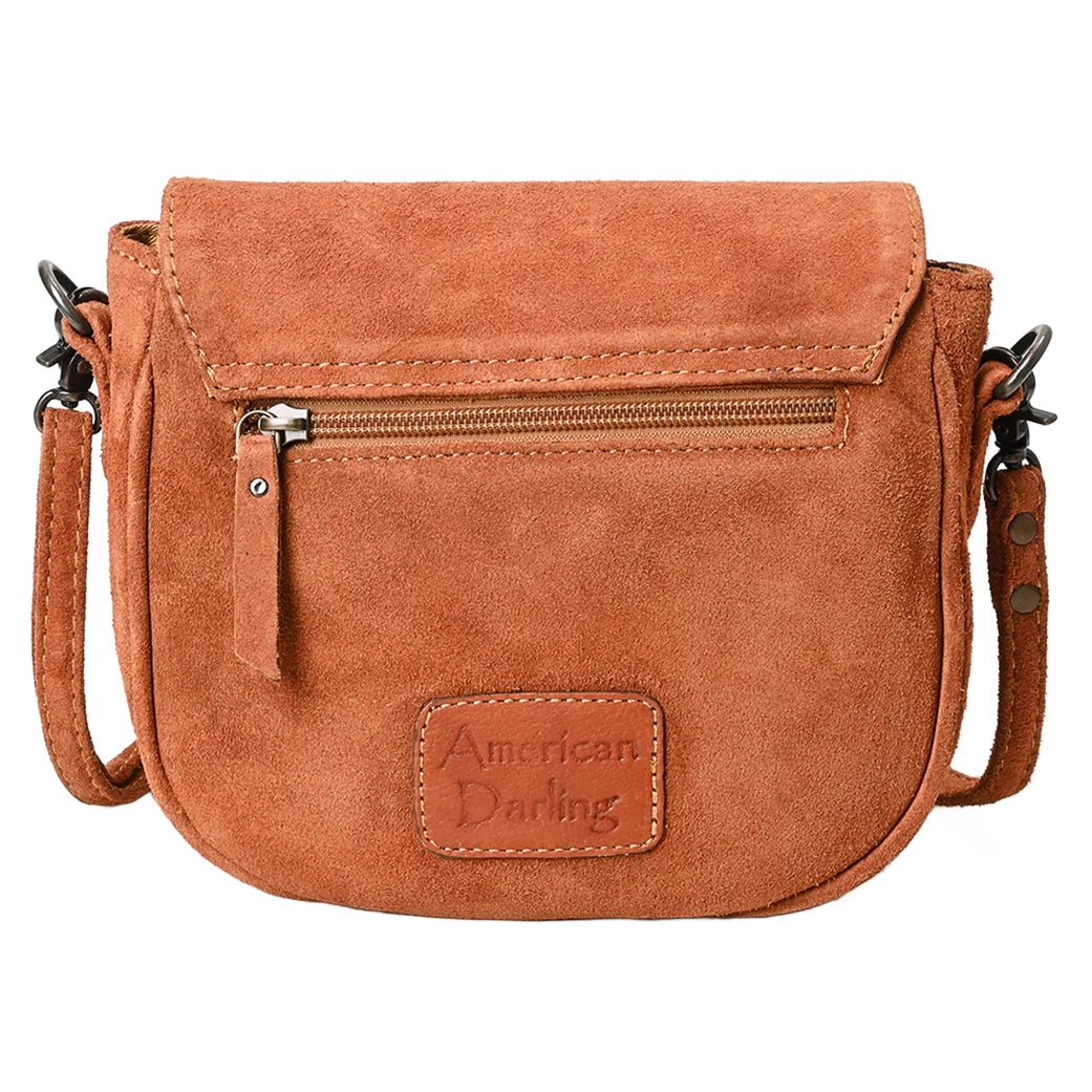 American Darling Chocolate Roughout Boot Stitch Leather Crossbody Bag - Stylish & Durable Leather Purse for Women, Perfect for Daily Use, Shopping & Travel Accessories