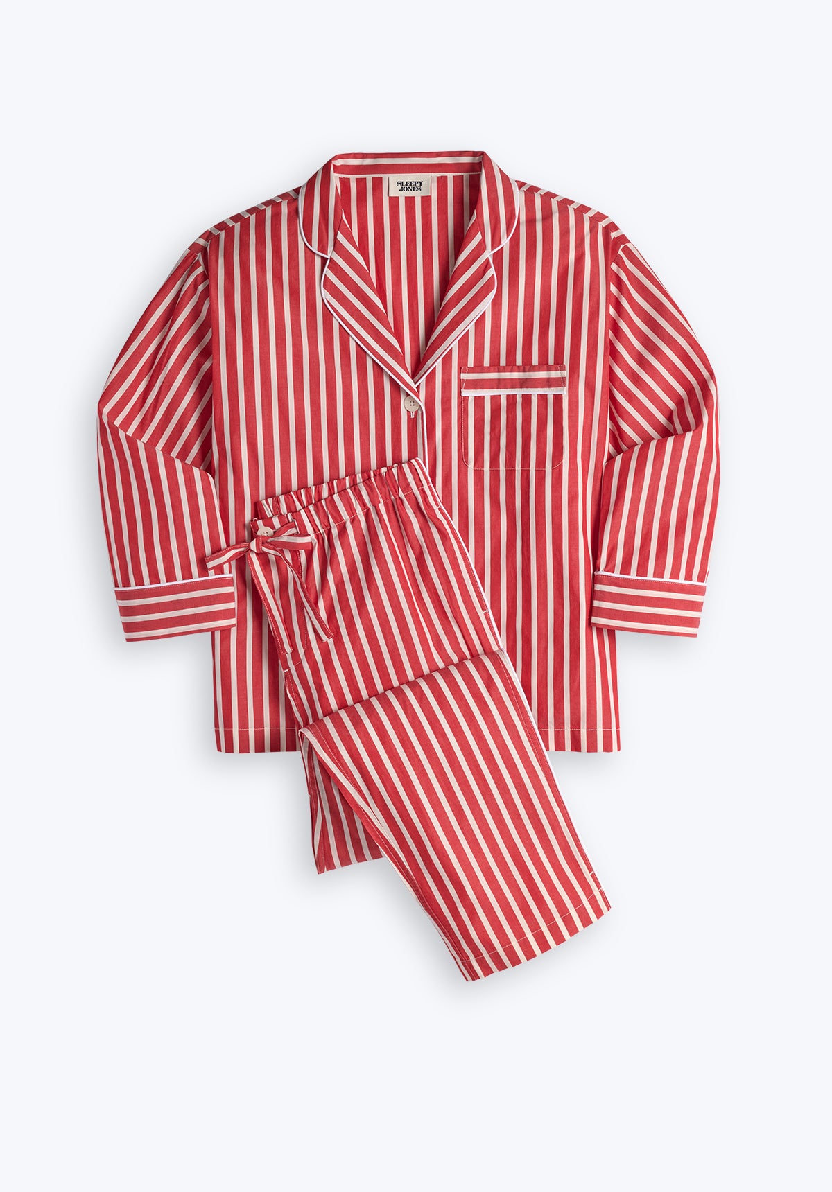 Marina Pajama Set - Women's Red Breton Stripe Sleepwear | Soft Cotton Pajamas for Lounge & Sleep | Perfect for Relaxing at Home, Sleepovers & Travel