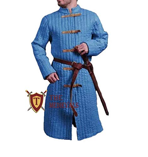 Medieval Thick Padded Full Length Gambeson Coat Aketon Jacket Armor - Blue - LARP, Cosplay, Renaissance Faire & Historical Reenactment Wear