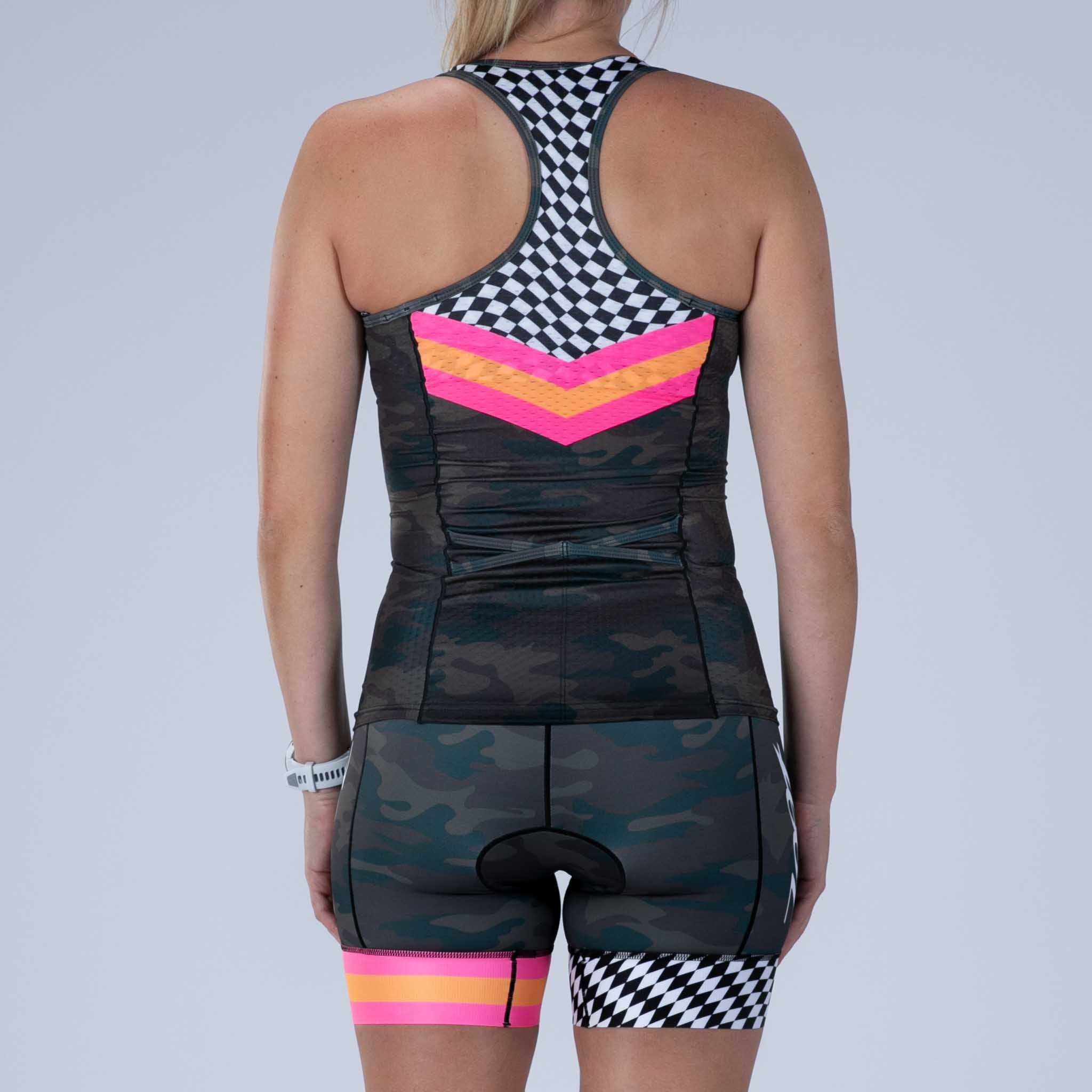 Women's Limited Edition Tri Racerback Sports Bra - Cali Camo Print - High Performance Workout Top for Yoga, Running & Gym