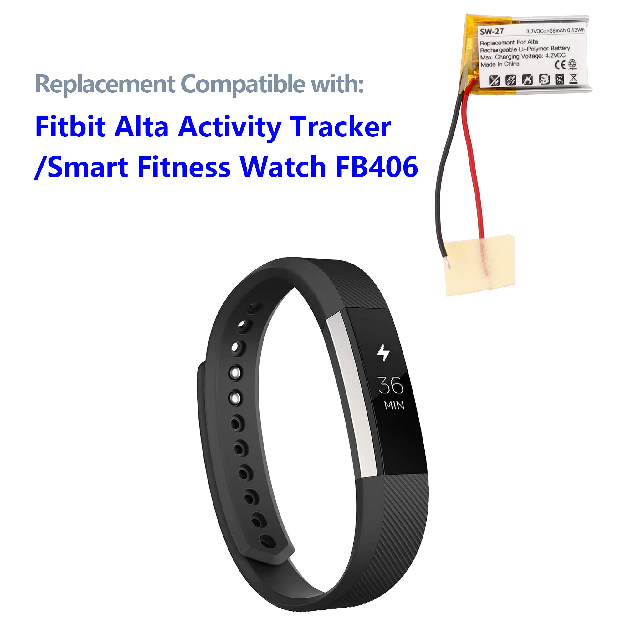 FB406 Replacement Battery for Alta Activity Tracker & Smart Fitness Watch - Long-Lasting Power for Workouts, Running, and Daily Activity Tracking