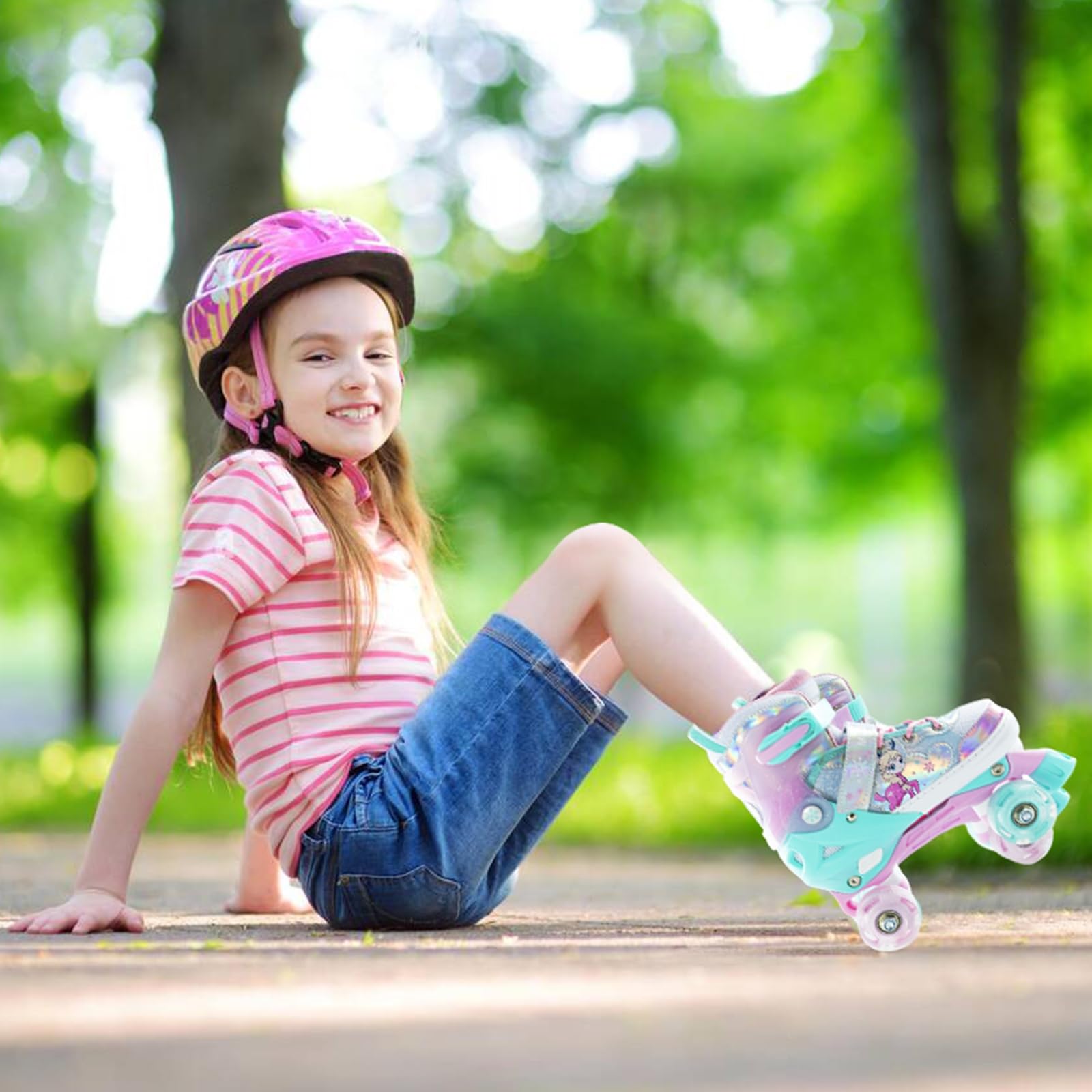 **Girls Adjustable Light Up Roller Skates with Luminous Wheels - Kids Inline Skates for Indoor & Outdoor Fun - Perfect for Birthday Gifts, Park Rides & Roller Rinks**