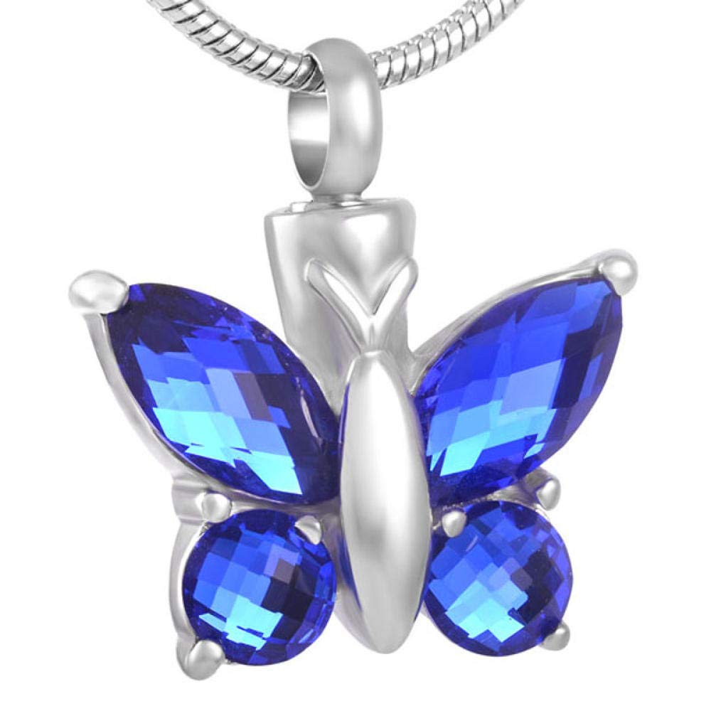 20mm Crystal Butterfly Memorial Urn Pendant - Stainless Steel Pet & Human Ashes Jewelry - Cremation Necklace with Filling Kit - Elegant Feminine Charm for Remembrance - Perfect for Memorial Gifts & Keepsakes