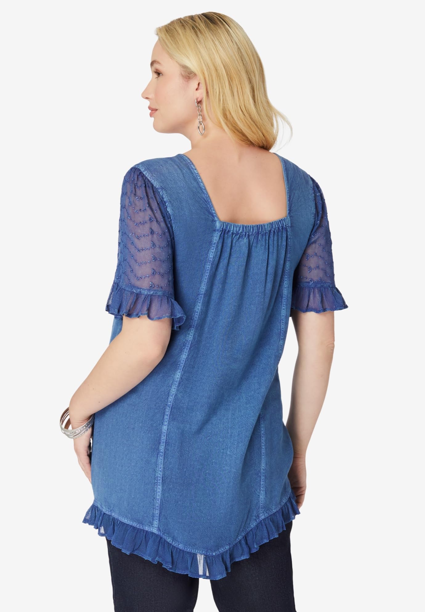 Roaman's Women's Plus Size Acid Wash Tunic Top - Stylish Casual Blouse for Work & Everyday Wear | Comfortable Flowy Tunic Shirt for Plus Size Women