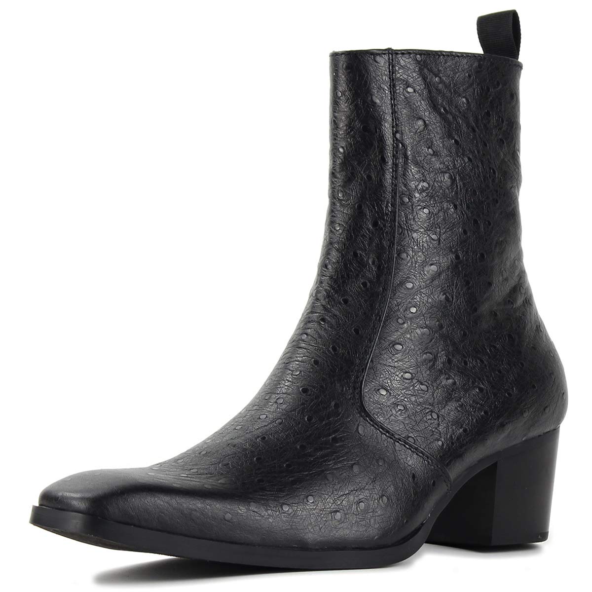 OSSTONE Men's Chelsea Ankle Boots - Genuine Leather Ostrich Print Western Cowboy Boots with Side Zipper, Dress Boots for Men JY014 | Perfect for Casual Wear, Western Style Outfits & Night Out