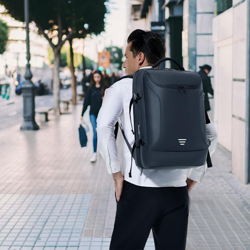 **50L Expandable Travel Backpack for Men - Water Resistant Carry-On Backpack with USB Charging Port & 17.3