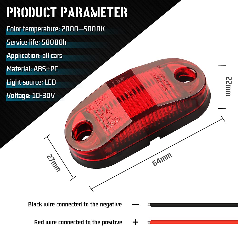 Sidaqi 6PCS LED Trailer Marker Lights - 12-30V High Brightness Red LED Side Marker & Tail Lights for RV, Truck, Camper - Waterproof Clearance Lights for Safe Night Driving & Road Visibility