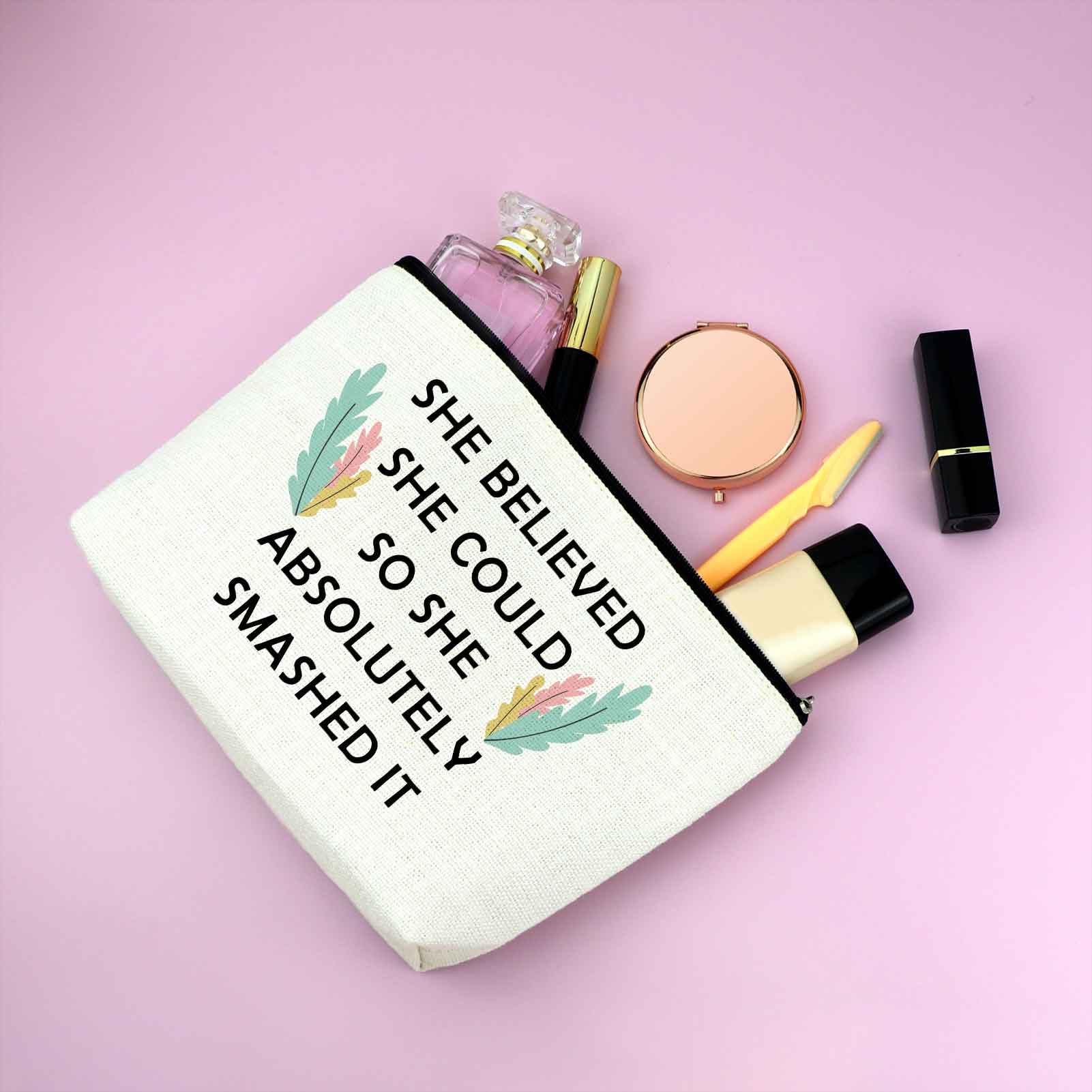 Inspirational Birthday Gifts for Women - Motivational Makeup Bag with Encouraging Quotes - Perfect Friendship Gift for Girls, Coworkers & Employees - Great for Travel, Work & Daily Cosmetics Storage