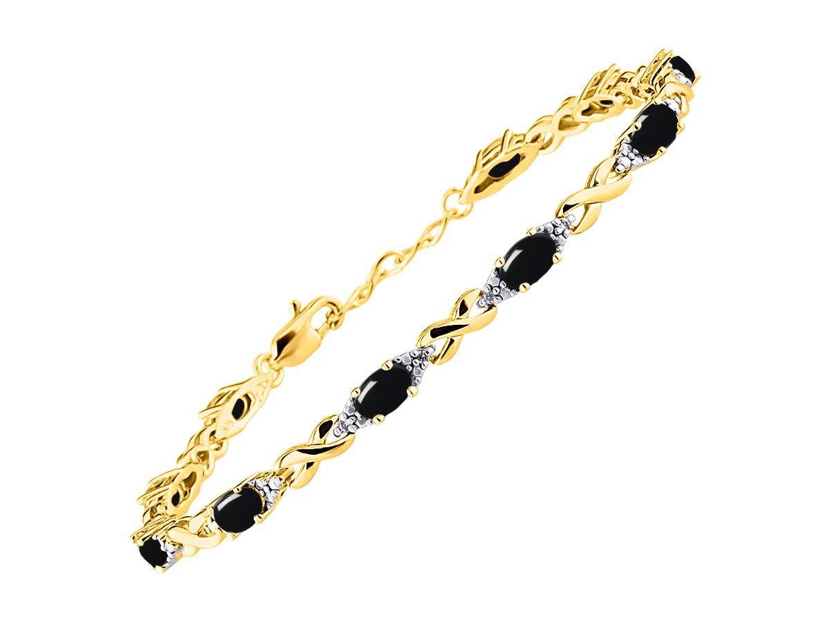 RYLOS Women's Yellow Gold Plated XO Hugs & Kisses Tennis Bracelet with Genuine Diamonds & Gemstones - Adjustable 7