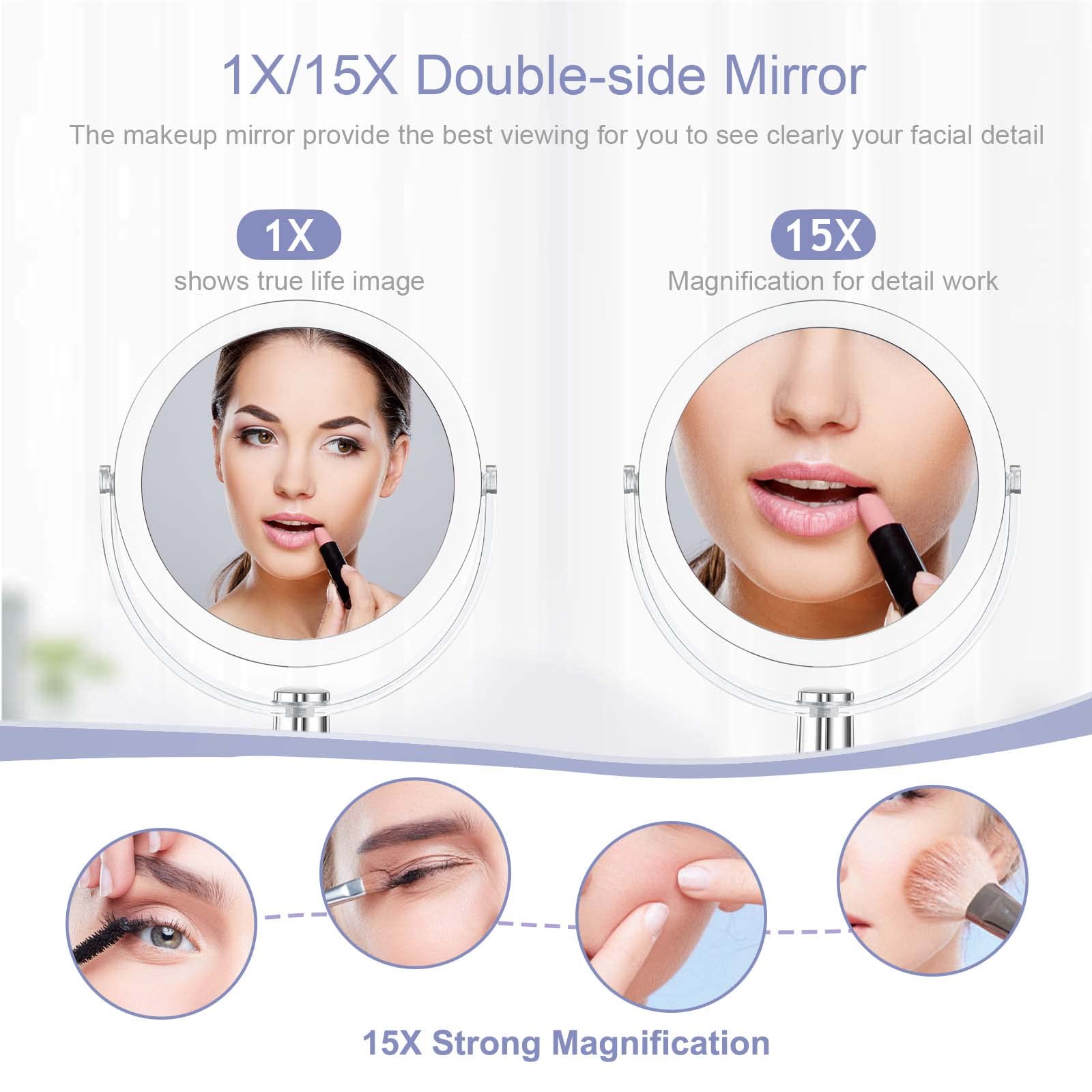 **6.25 Inch Vanity Mirror with Stand - 1X/15X Magnification, 360° Swivel Double-Sided Makeup Mirror for Bathroom, Desk & Travel - Perfect for Makeup, Shaving & Skincare**