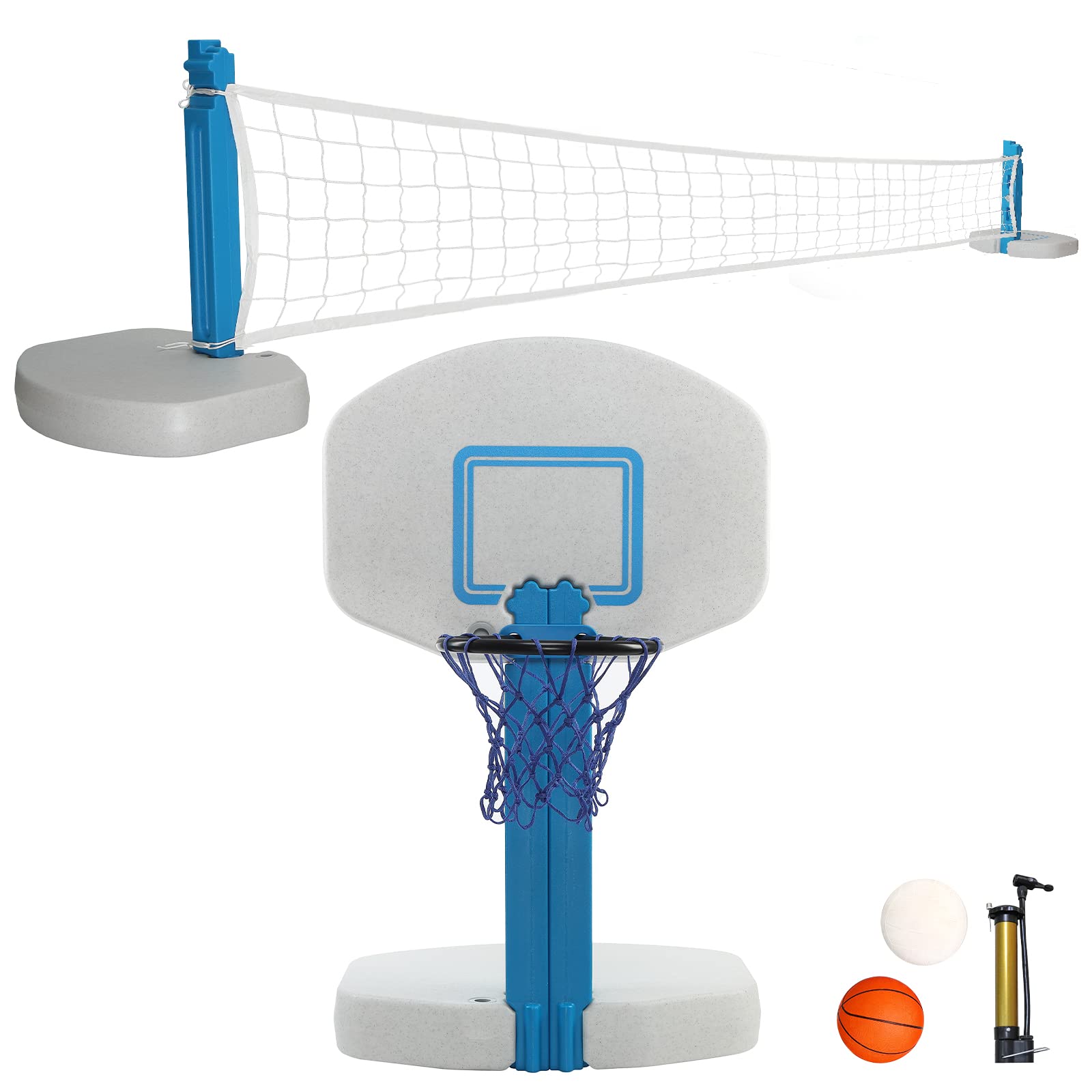 Blue Bay 2-in-1 Pool Basketball and Volleyball Set - Adjustable Inground Swimming Pool Hoop with Net for Family Fun, Outdoor Water Games, and Backyard Pool Party Activities