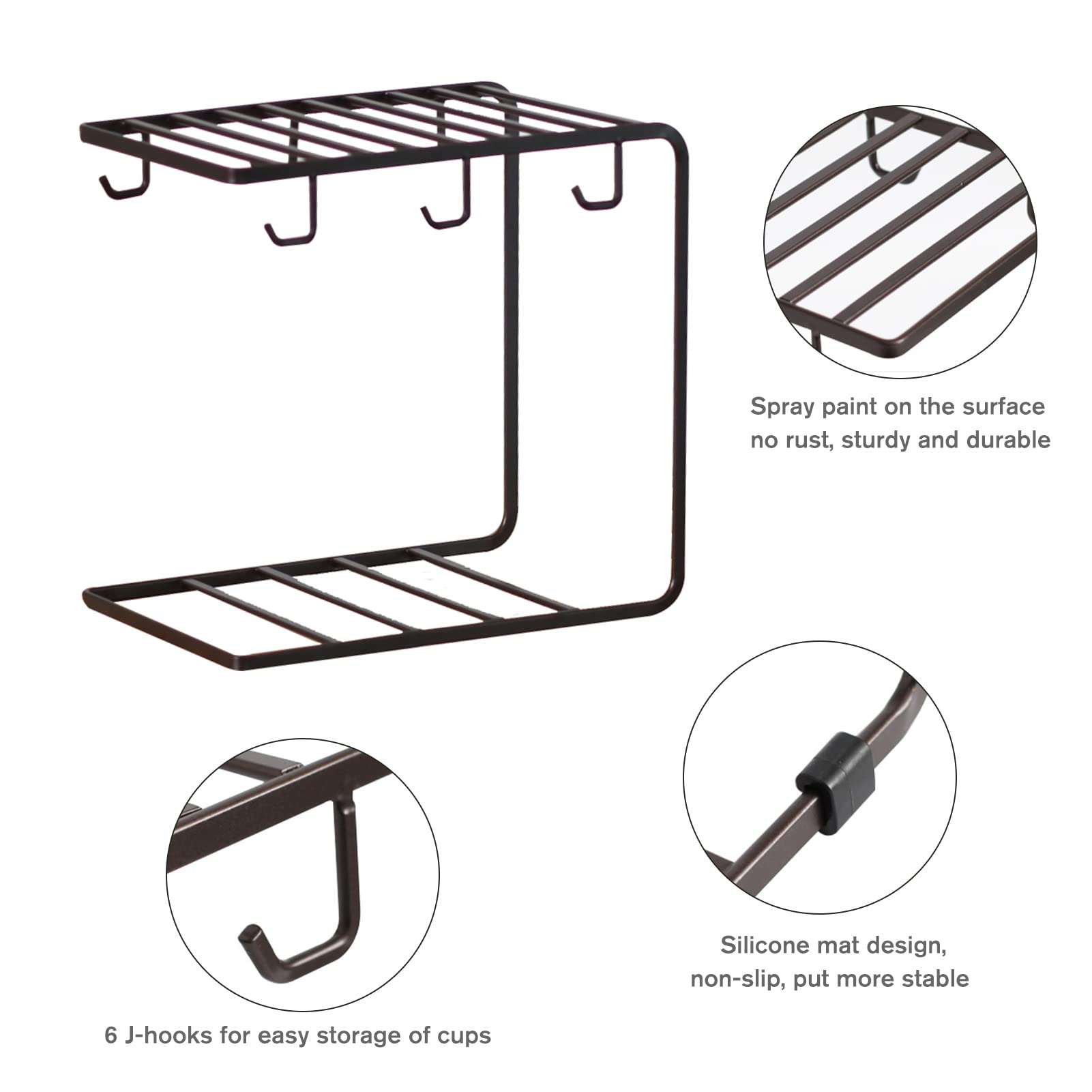 EXCLUZO Mug Holder Stand with 6 Hooks - Countertop Coffee Cup Organizer for Home & Store Display - Perfect for Kitchen, Office, and Retail Shop Organization