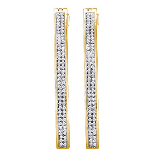 10K Yellow Gold Women's Round Diamond Slender Double Row Hoop Earrings - 1/2 CTTW | Elegant Everyday Jewelry for Work, Parties & Special Occasions