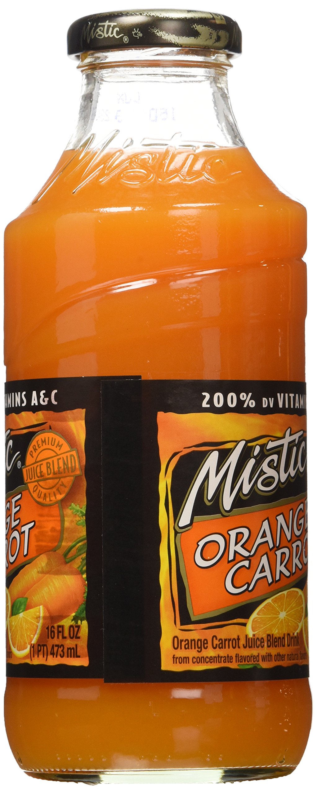 Mistic Orange-Carrot Juice 16 Fl Oz (12 Pack) - Refreshing Vitamin C Drink for Breakfast, Lunch & Healthy Snacks