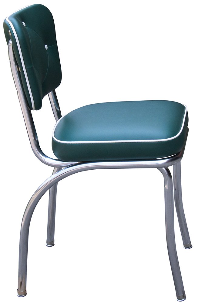 Vintage Style Chrome Diner Chair with Button Tufted Back & Cushioned Box Seat - Retro Green Metal Kitchen Chair for Home, Cafe & Restaurant (Set of 2) - Perfect for Breakfast Nooks, Kitchen Islands & Retro Dining Areas