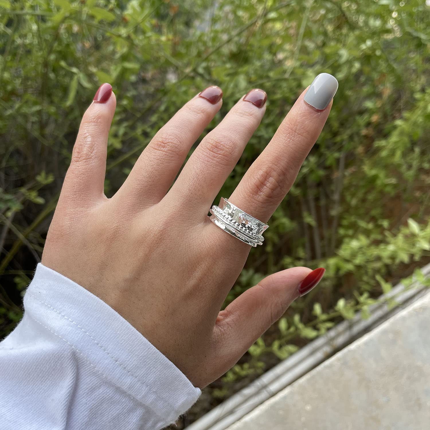 925 Sterling Silver Anxiety Ring with Beads - Fidget Spinning Rings for Women & Men - Stress Relief Worry Beads Ring for ADHD, Anxiety, and Focus - Perfect for Office, Travel, and Meditation