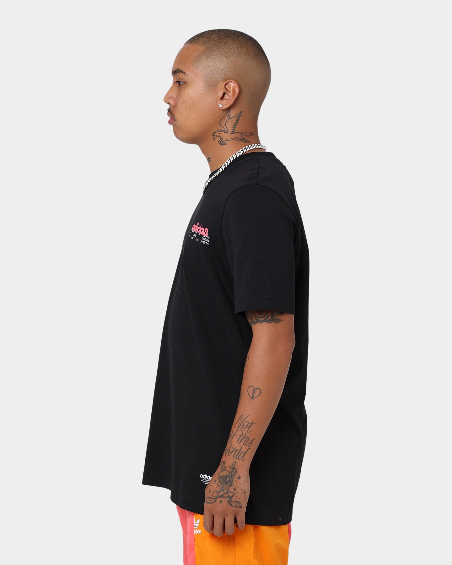 Adidas Behind T-Shirt for Men - Black/Turbo - Comfortable Cotton Crew Neck Tee for Casual Wear, Gym & Street Style