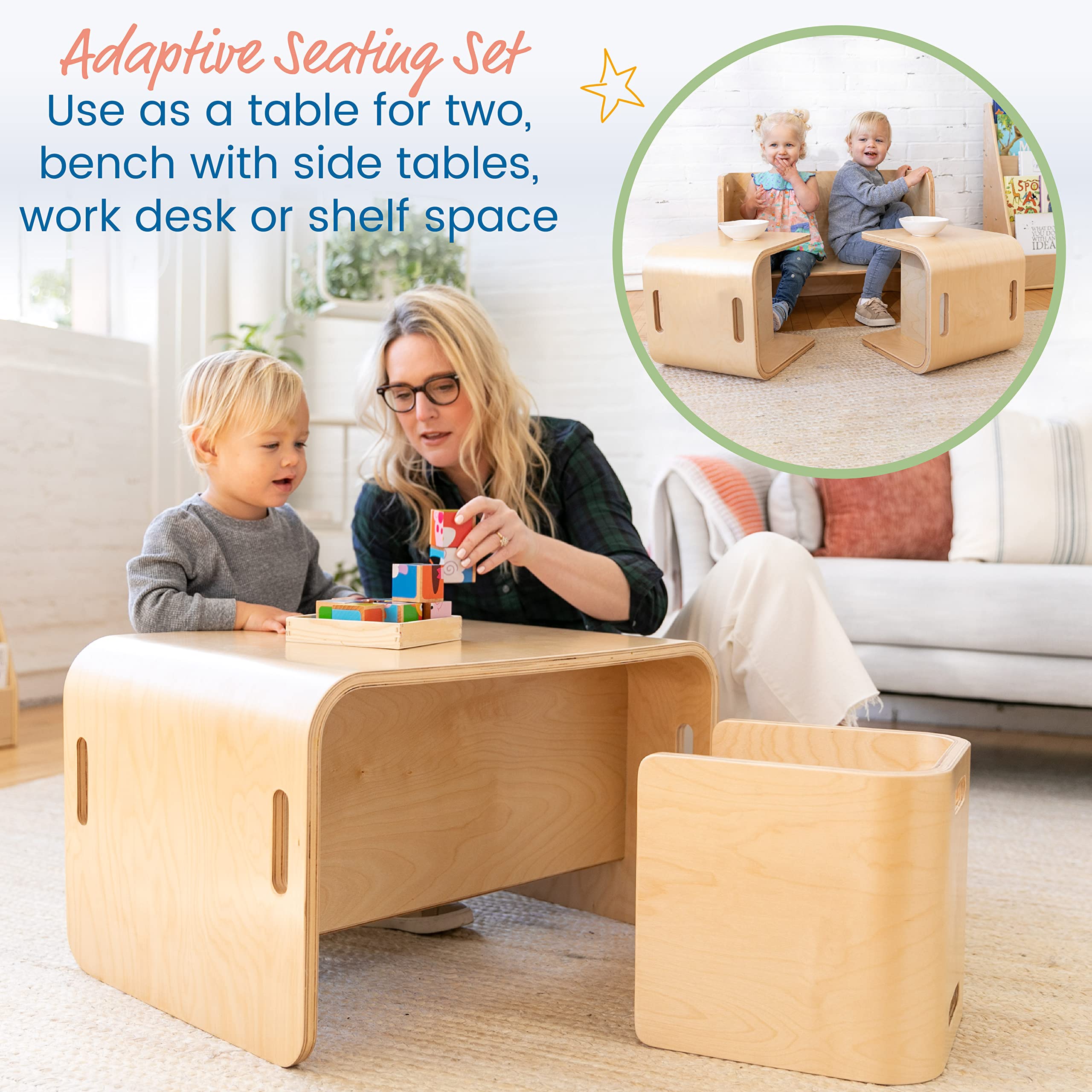 ECR4Kids Premium Bentwood Multipurpose Table and Chair Set for Kids - Natural Wood 3-Piece Children's Furniture - Perfect for Classroom, Playroom & Homeschool Learning Activities