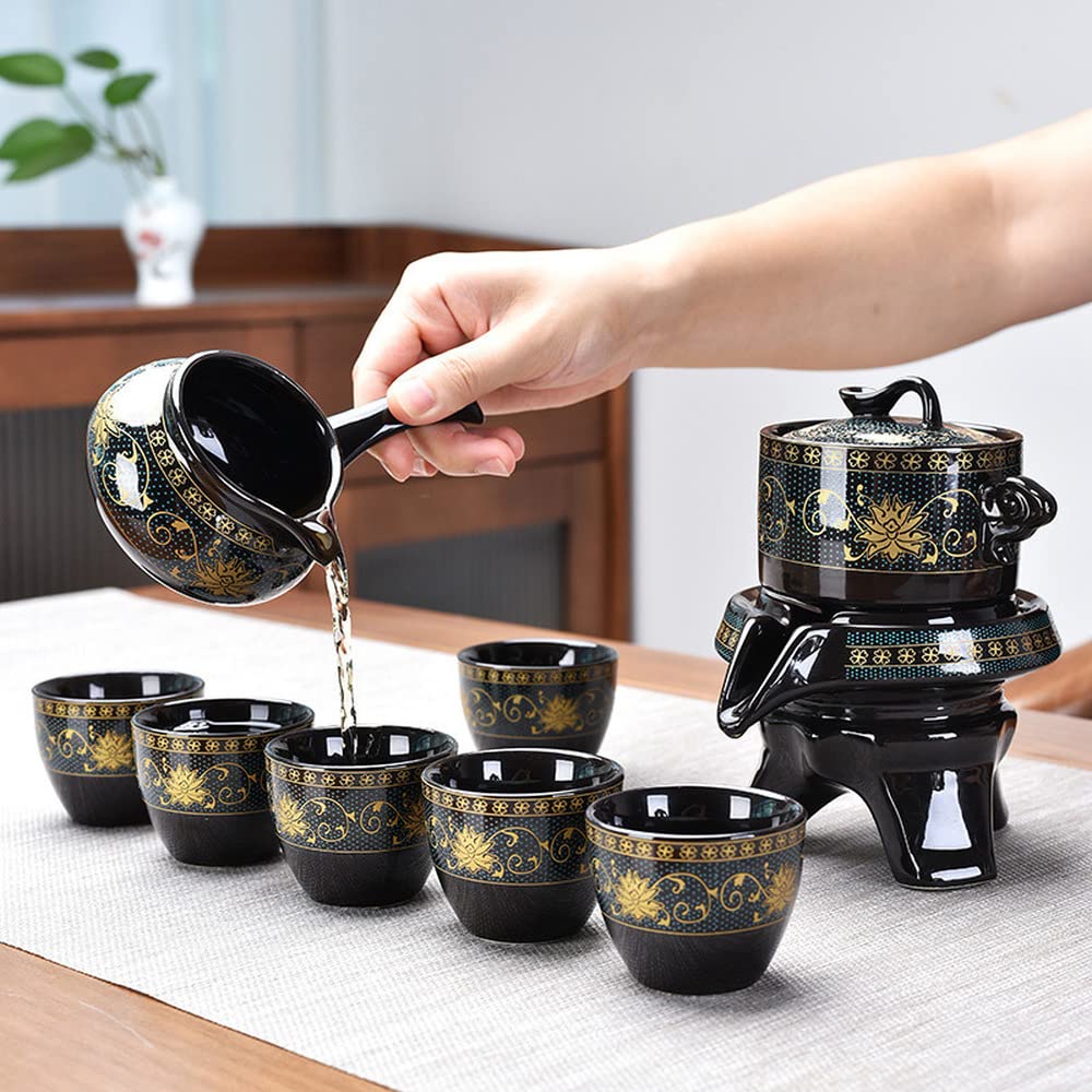 Premium Semi-Automatic Ceramic Kung Fu Tea Set - Traditional Chinese Lazy Teaware with Teapot & Cups for Home Tea Ceremony | Perfect for Relaxation, Meditation & Gift Giving