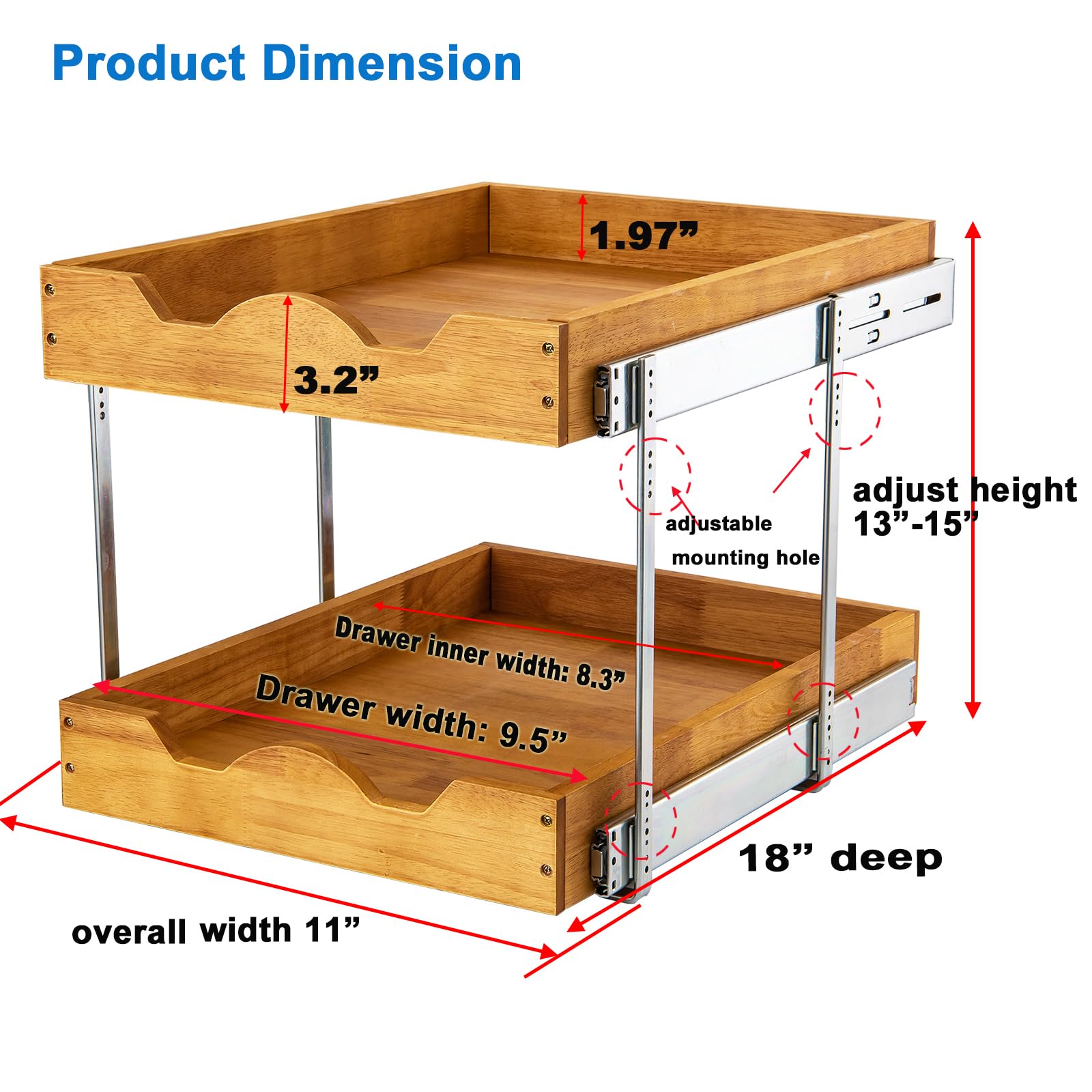 2-Tier Wooden Pull-Out Cabinet Organizer - 11