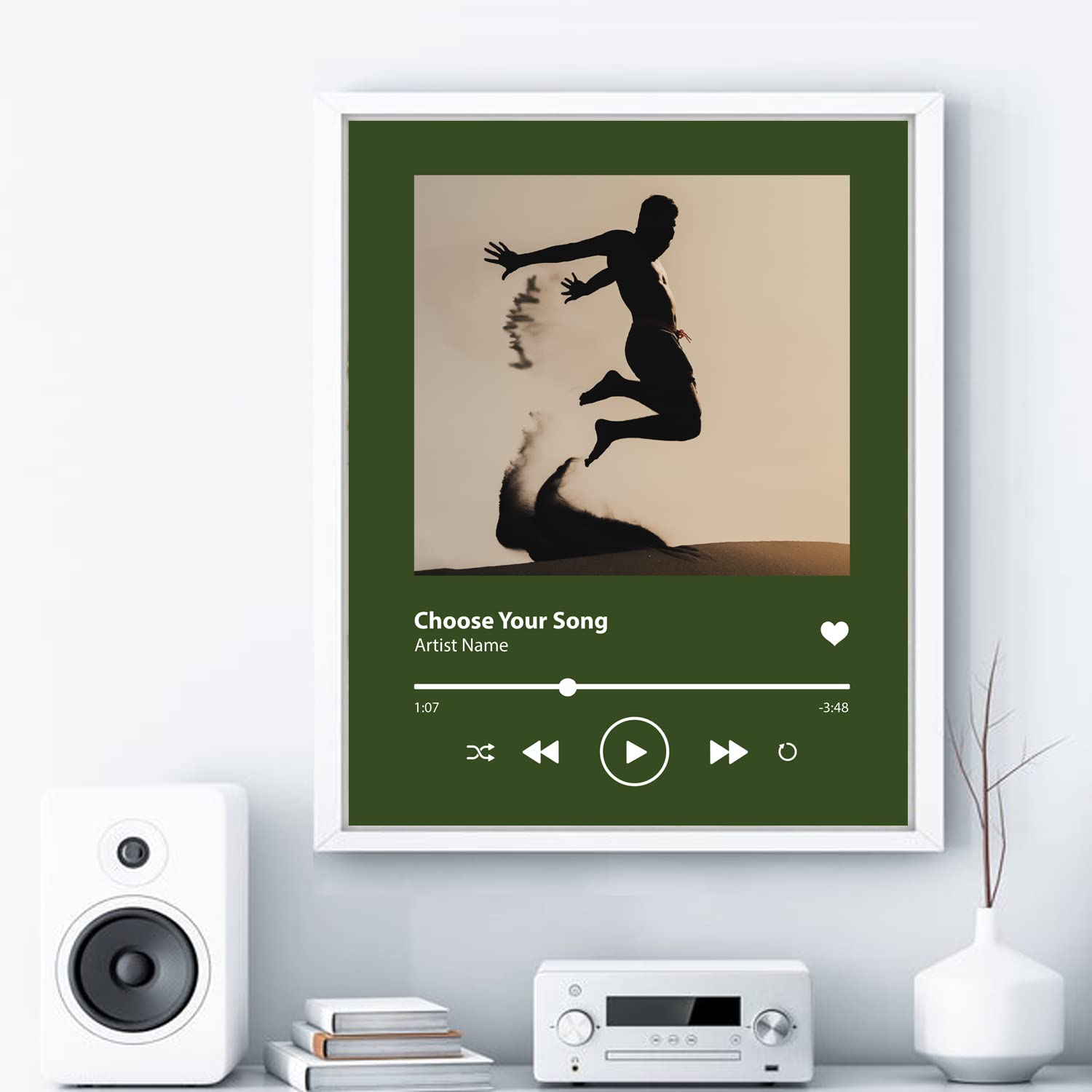 Custom Personalized Picture Album Cover Music Player Wall Art with Timer - Solid Background Canvas Print for Home & Office Decor