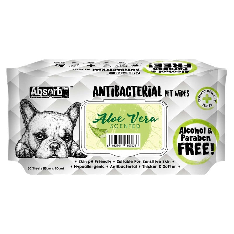 Absorb Plus Antibacterial Scented Pet Wipes - 80 Count | Gentle Cleaning for Dogs & Cats | Freshens & Deodorizes Fur | Perfect for Grooming, Travel & Post-Walk Cleanup