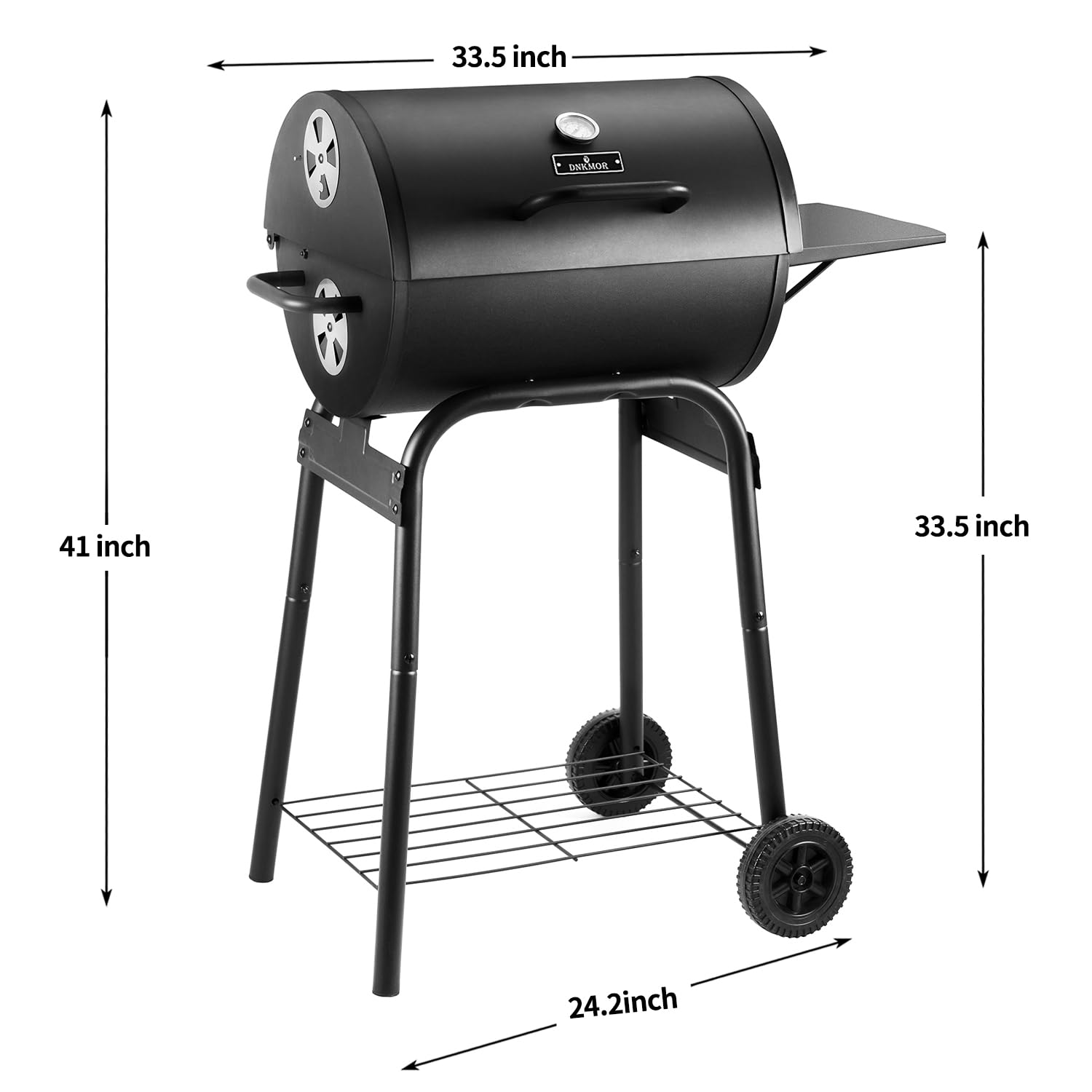 Premium Black Charcoal Grill for Outdoor BBQ - 500 Sq.In Cooking Grid with Side Table | Perfect for Backyard, Camping, Picnics, Patio Parties & Tailgating | Durable Barrel Design by DNKMOR