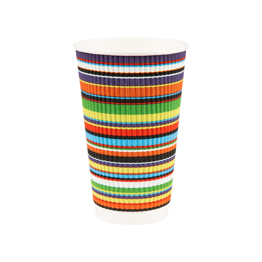 Eco-Friendly Insulated Ripple Color Striped Paper Coffee Cups with Lids - 12oz Hot/Cold Beverage Containers for Office, Cafe, and Home Use