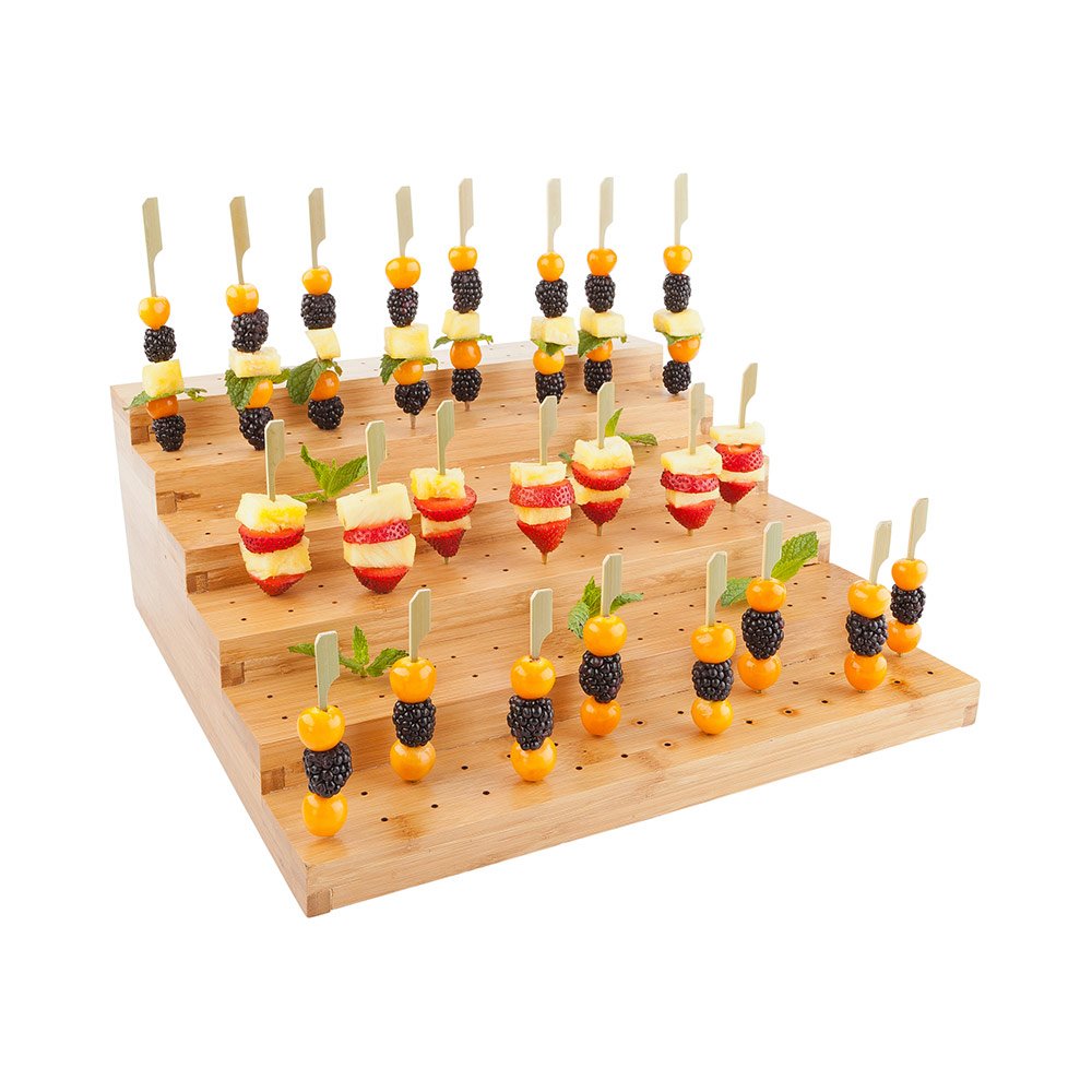 6-Tier Bamboo Skewer Holder - 180 Hole Biodegradable Food Pick Stand for Cocktail Parties, Catering & Restaurants | Eco-Friendly Appetizer Display for Sushi, Fruit, Cheese & Canapés