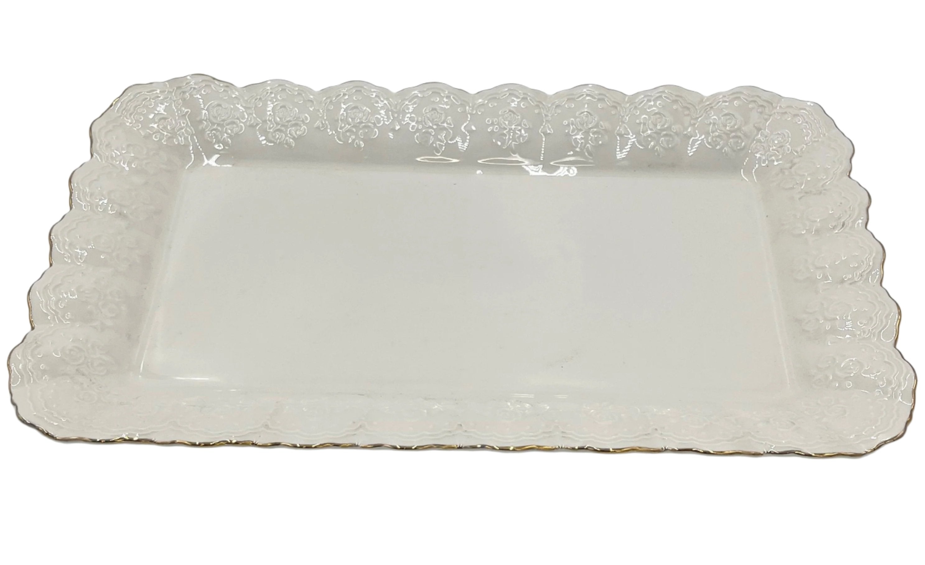 12x7.5 Inch Gold Rim Rectangular Plate - Elegant Serving Dish for Dinner Parties, Wedding Receptions & Home Decor