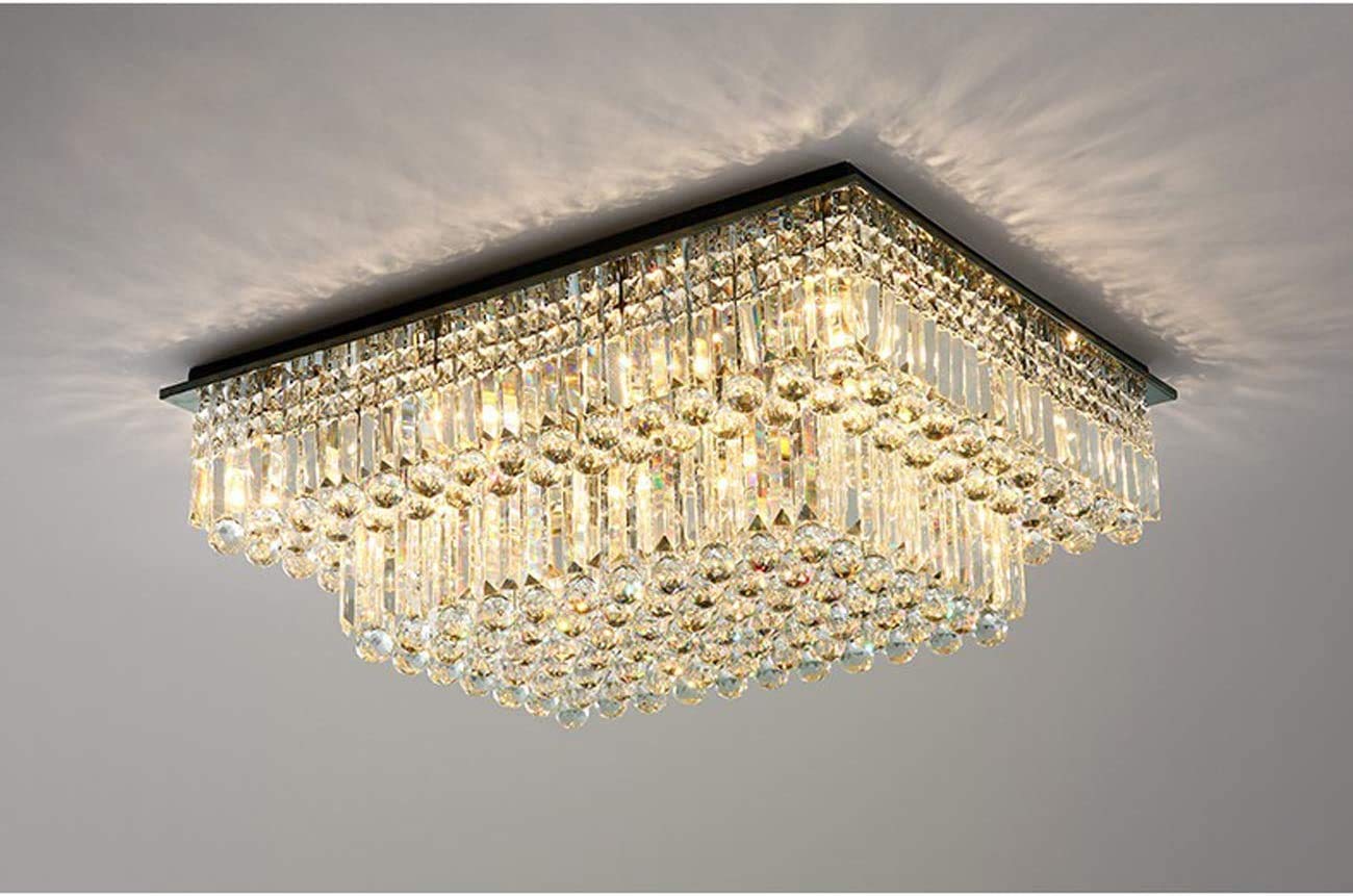 Siljoy Modern Luxury Gold K9 Crystal Chandelier - 2-Tier Rectangular Raindrop Design for High Ceilings (35.4