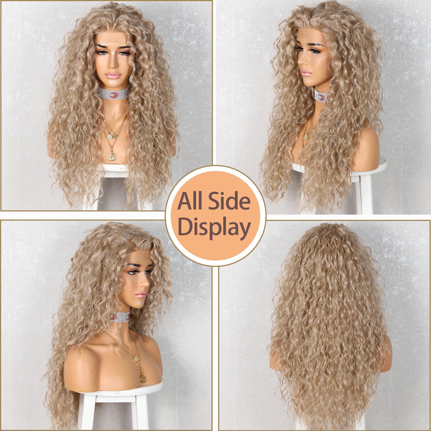 SAPPHIREWIGS 26 Inch Deep Curly Synthetic Lace Front Wig for Black Women - Ash Blonde Glueless Pre-Plucked Heat Resistant Wig | Perfect for Cosplay, Daily Wear & Special Occasions