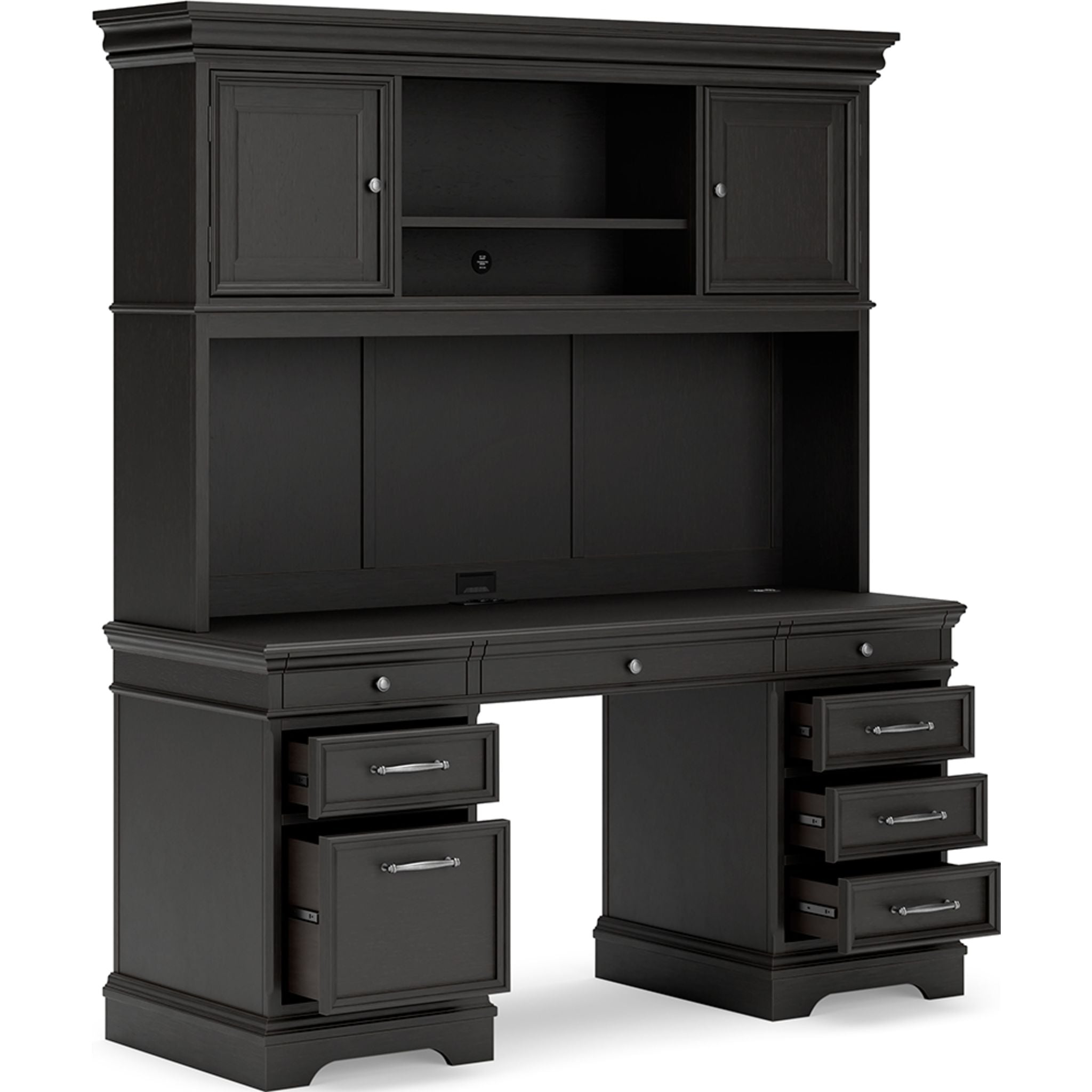 Beckincreek 4-Piece Black Office Desk Set - Modern Computer Workstation for Home & Office Workspace