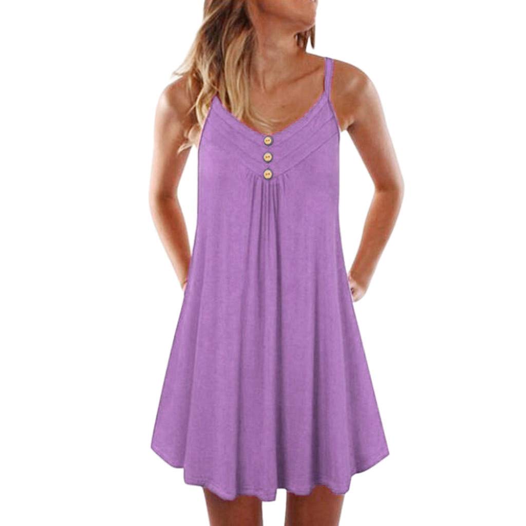 Eduavar Women's Summer Spaghetti Strap Tank Dress - Sleeveless Flowy Mini Dress for Beach, Vacation & Casual Wear | Lightweight Comfortable Sundress for Women & Girls