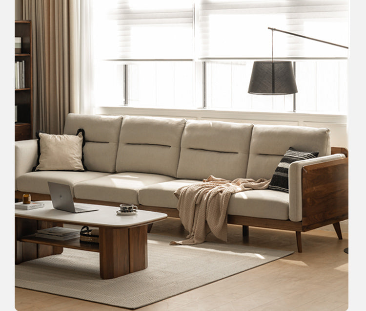 Premium Black Walnut Solid Wood Sofa with High-Tech Fabric Upholstery - Modern Living Room Furniture for Home & Office Comfort