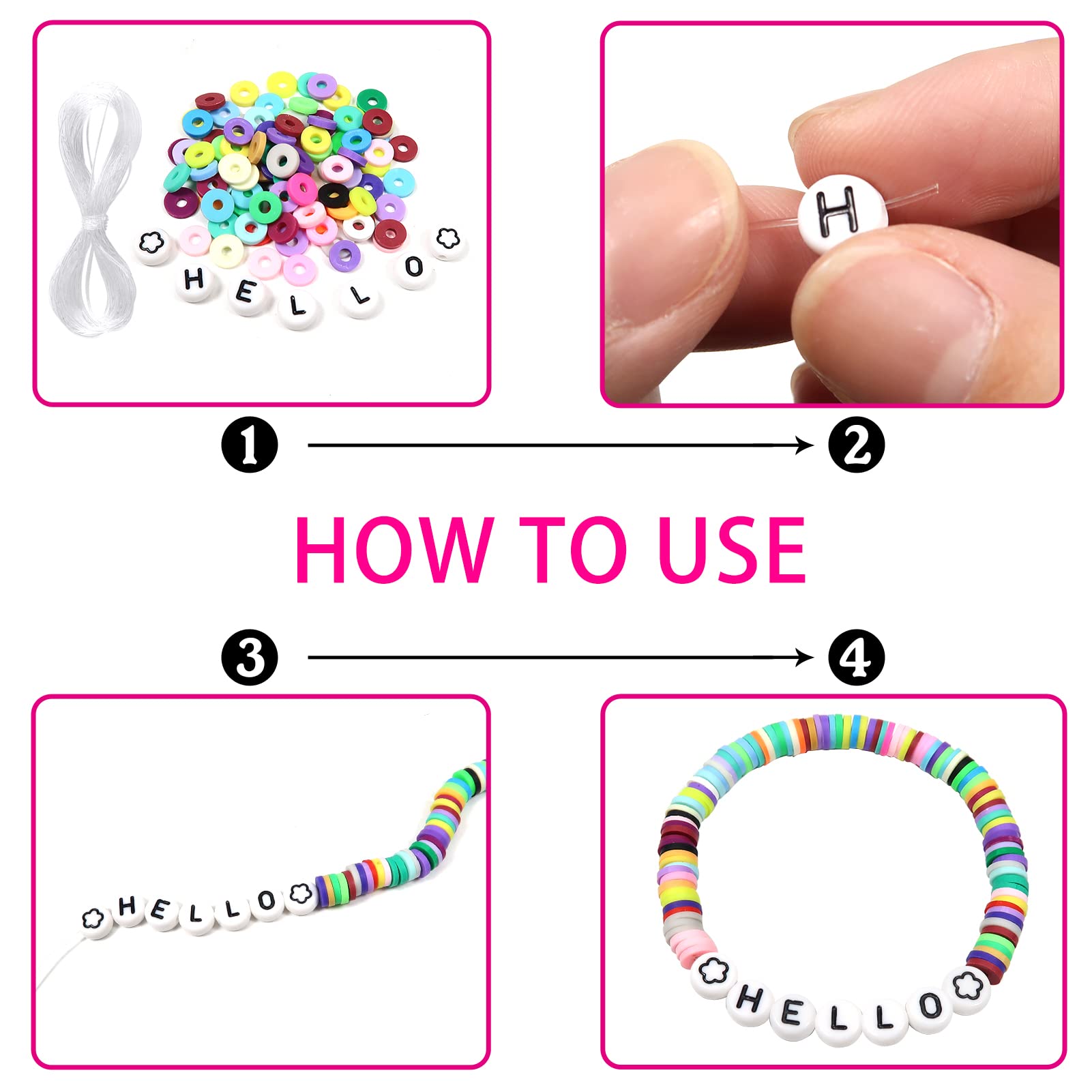 TOAOB 1440pcs 4x7mm White Round Acrylic Alphabet Beads A-Z with Black Letters & Star Heart Charms - DIY Jewelry Making Kit for Bracelets, Necklaces, Keychains - Perfect for Girls Crafts, Friendship Gifts, Party Favors and Personalized Accessories