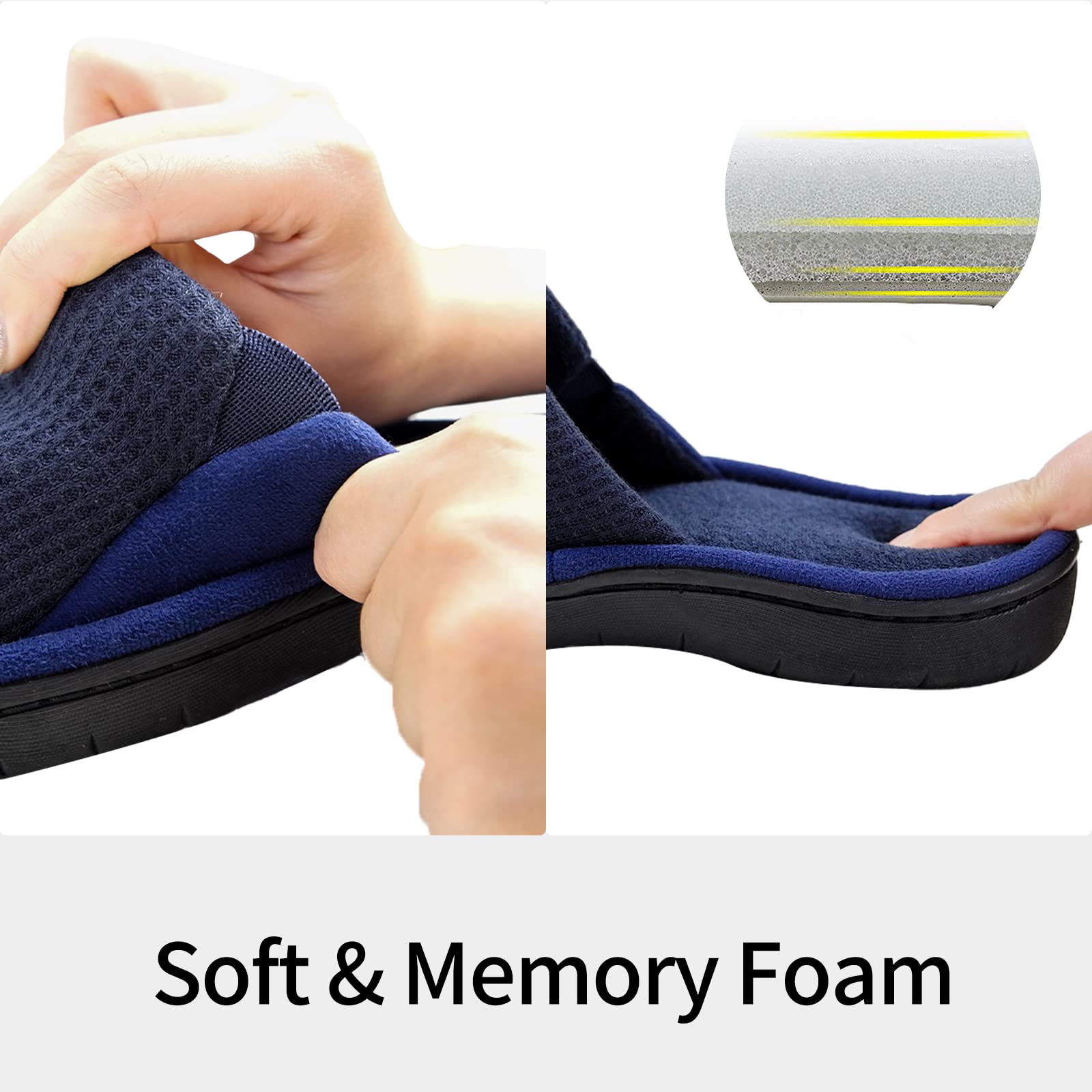WALKFUN Men's Lightweight Open-Toe Memory Foam House Slippers - Soft Indoor Slides & Sandals for Bedroom, Patio - All-Season Comfort for Relaxation at Home