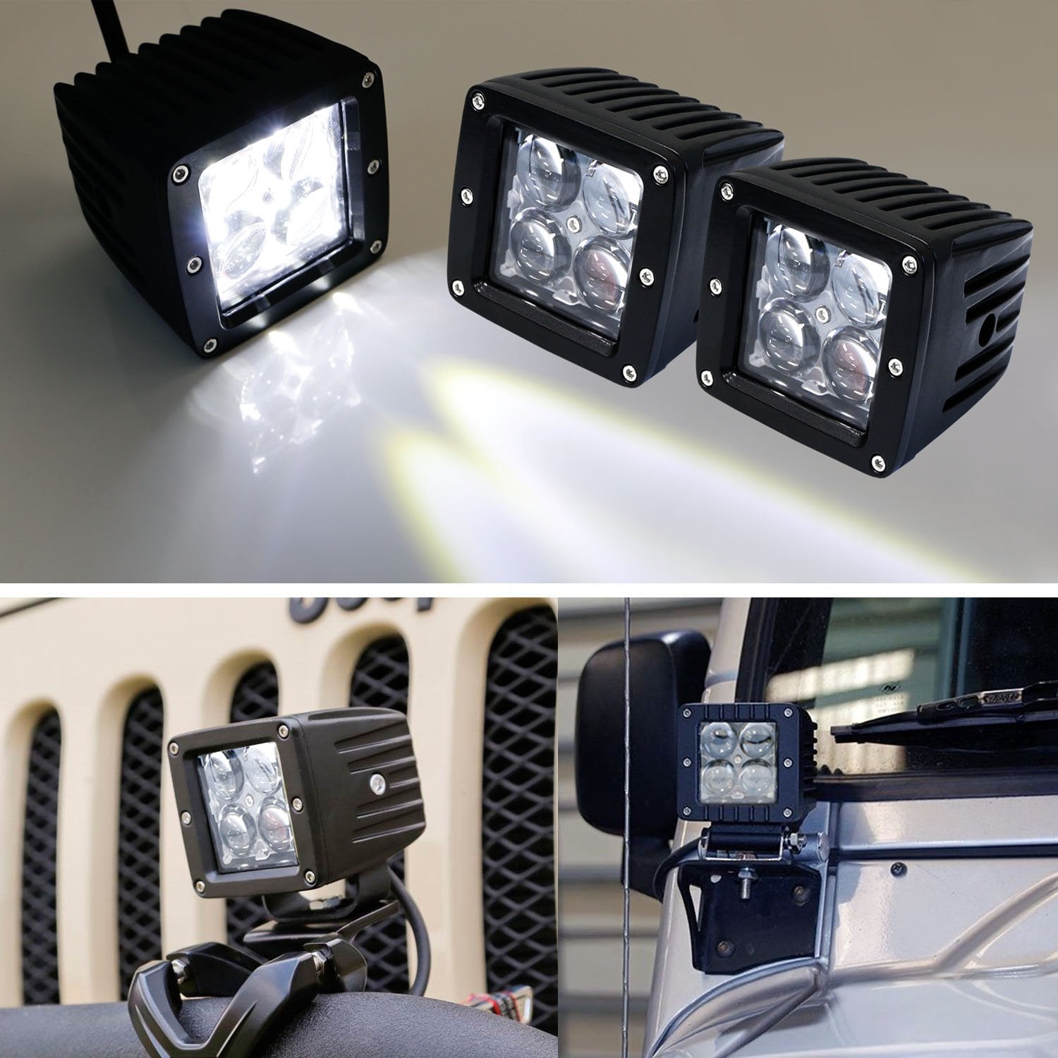 4D Projector Lens 20W CREE LED Cubic Pod Fog Lights for Truck, Jeep, ATV, 4WD, 4x4 - Waterproof Off-Road Lighting for Night Driving & Adventure