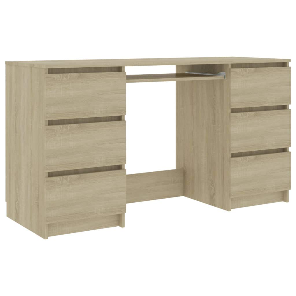 55.1'' Modern Sonoma Oak Computer Desk with 6 Drawers & Sliding Keyboard - Home Office Desk for Work, Study & Living Room - Spacious Writing Desk (55.1