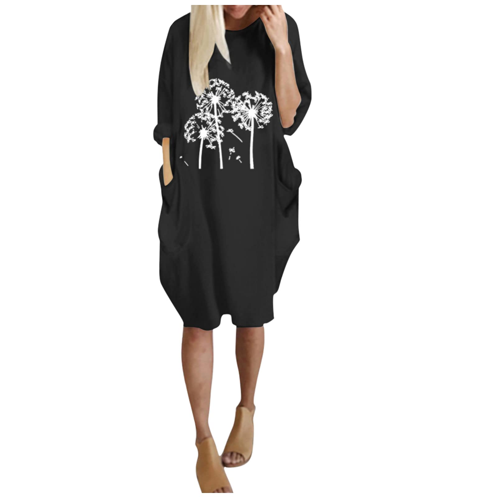 Pinkpaopao Women's Boho Long Sleeve Swing Dress - High Waist Flowy Party & Casual Dress for Fall | Perfect for Outdoor Events, Date Nights & Seasonal Photoshoots