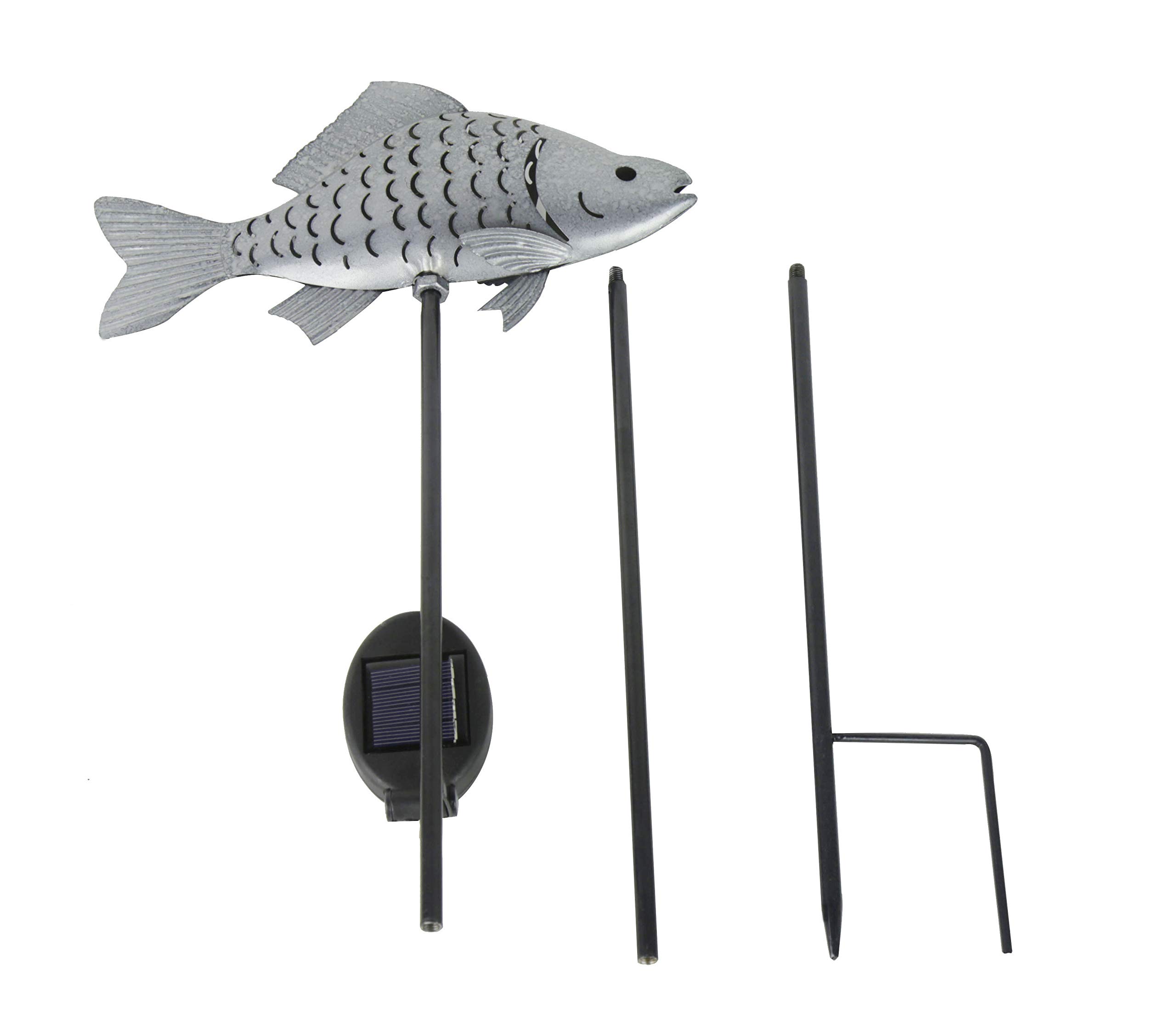 KAIXOXIN Solar Garden Lights - Metal Fish Decorative Stake Outdoor Solar Lights for Patio, Yard, Pathway - Warm White LED Solar Powered Landscape Lighting (Silver, 1-Pack) - Perfect for Garden Decor, Walkway Illumination, and Backyard Ambiance