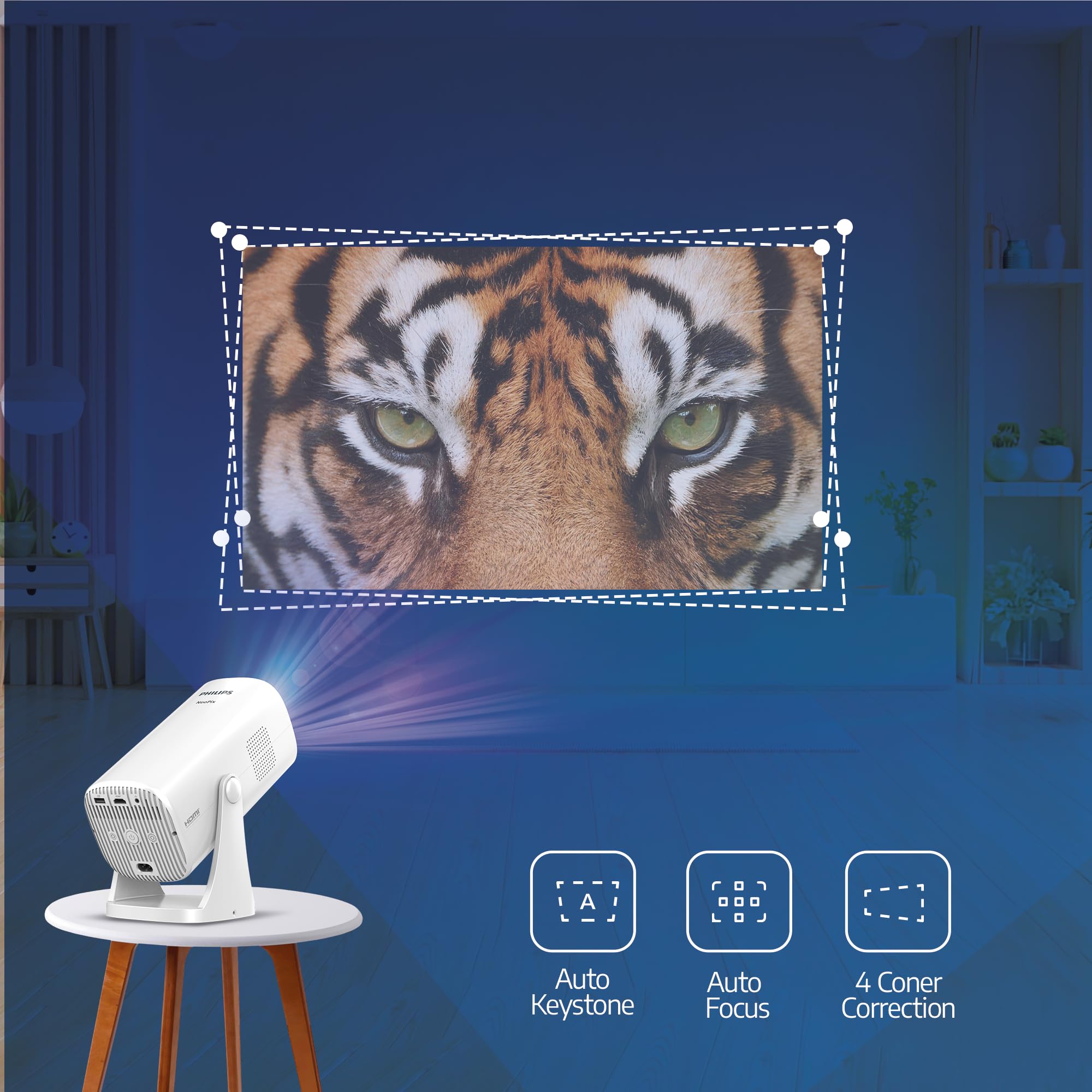 Philips Neopix 230Smart Full HD 1080p Home Theater Projector with Image Correction, LuminOS, Built-in Apps & Audio System - Perfect for Movie Nights, Gaming & Bedroom Entertainment