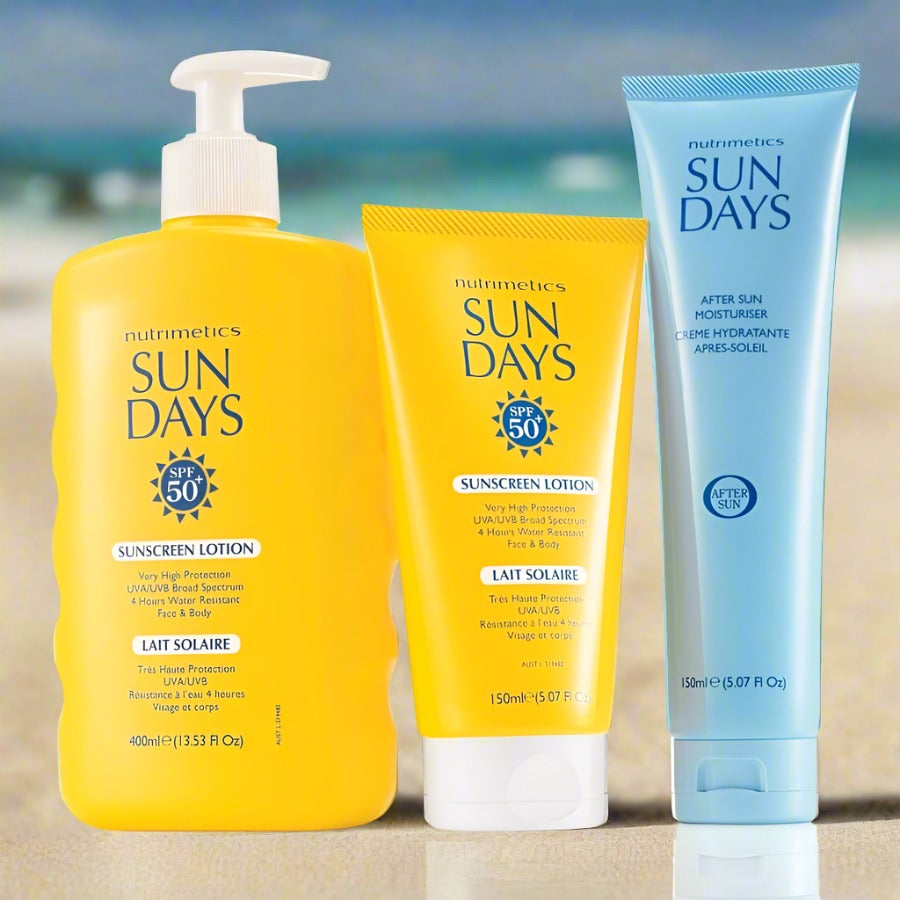 Sun Days SPF 50+ Sunscreen Lotion & After Sun Moisturizer Trio Set - Broad Spectrum UVA/UVB Protection, Hydrating & Soothing for Face & Body - Perfect for Beach, Pool & Outdoor Activities
