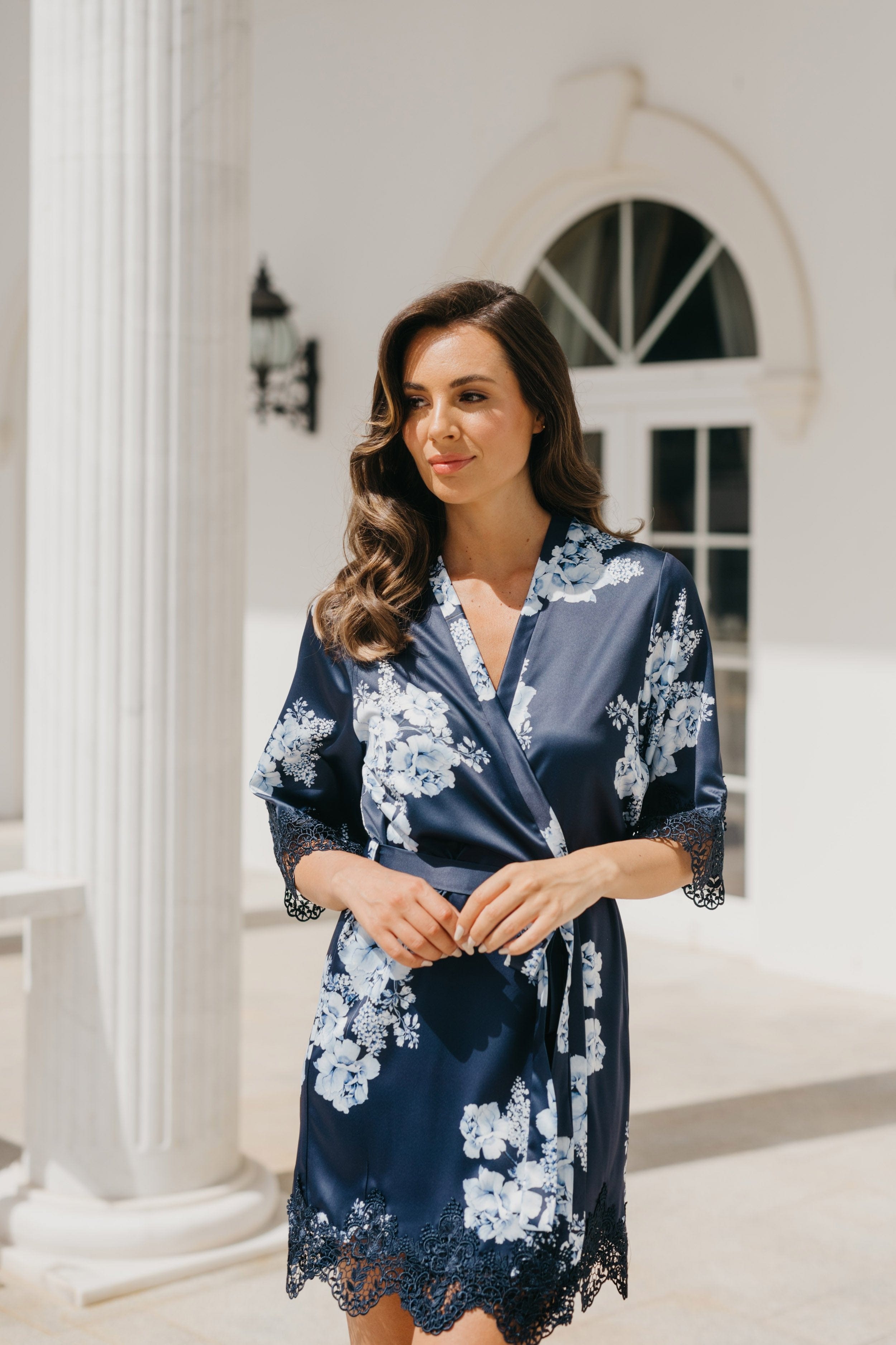 Ivana Bleu De Fleur Printed Robe - Floral Kimono Cover Up for Women, Lightweight Summer Beach Dress, Perfect for Poolside, Vacation & Boho Fashion