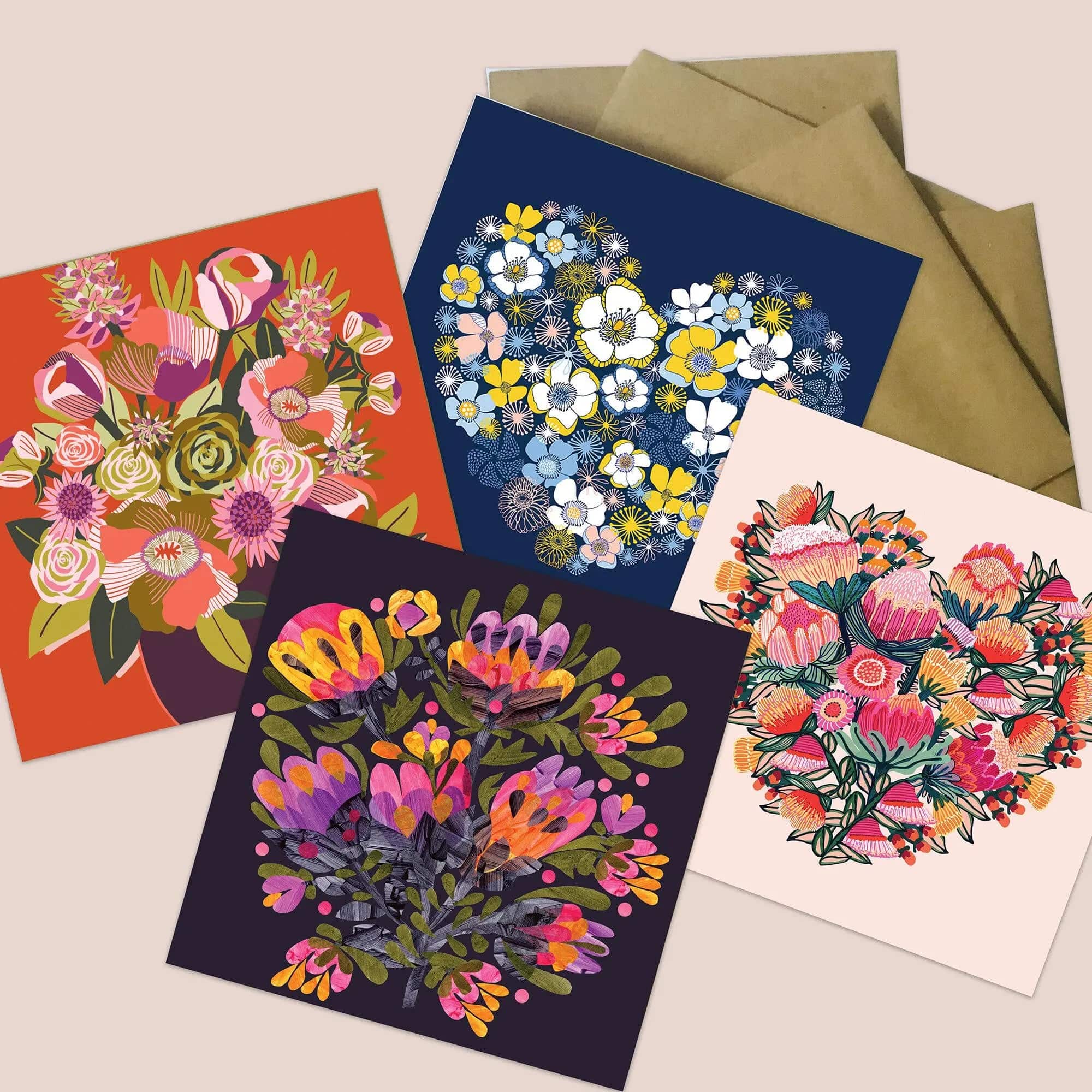 Floral Hearts Greeting Card Set - Handmade Botanical Art Cards for Birthdays, Anniversaries & Thank You Notes | Perfect for Weddings, Mother's Day & Romantic Occasions