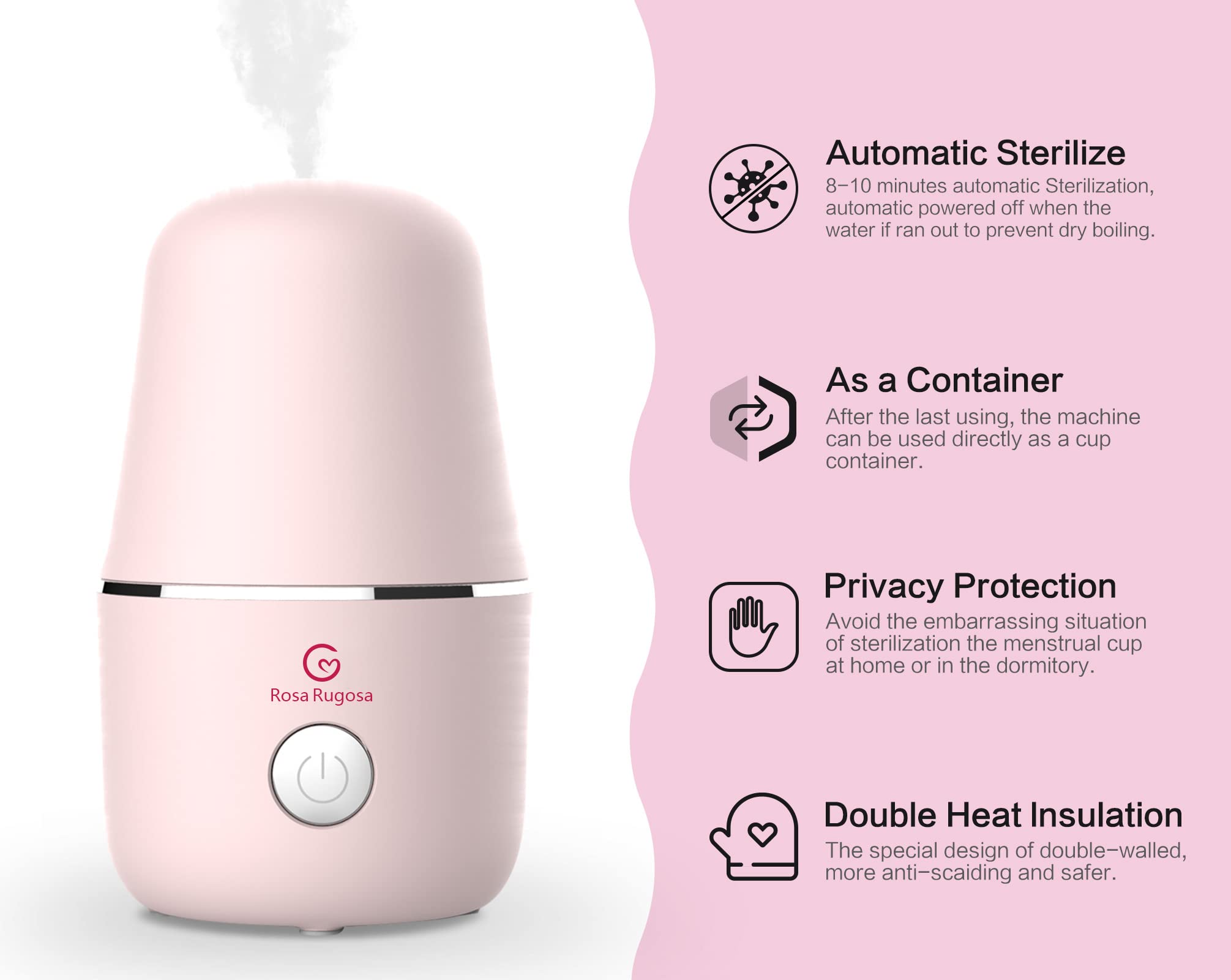 ROSA RUGOSA 3-in-1 Menstrual Cup Sterilizer - Sanitizer, Steamer & Storage Case with Auto Shut-Off | Kills 99.9% Bacteria | Perfect for Travel, Home & Gym Use | Leak-Proof Design for Hassle-Free Period Care
