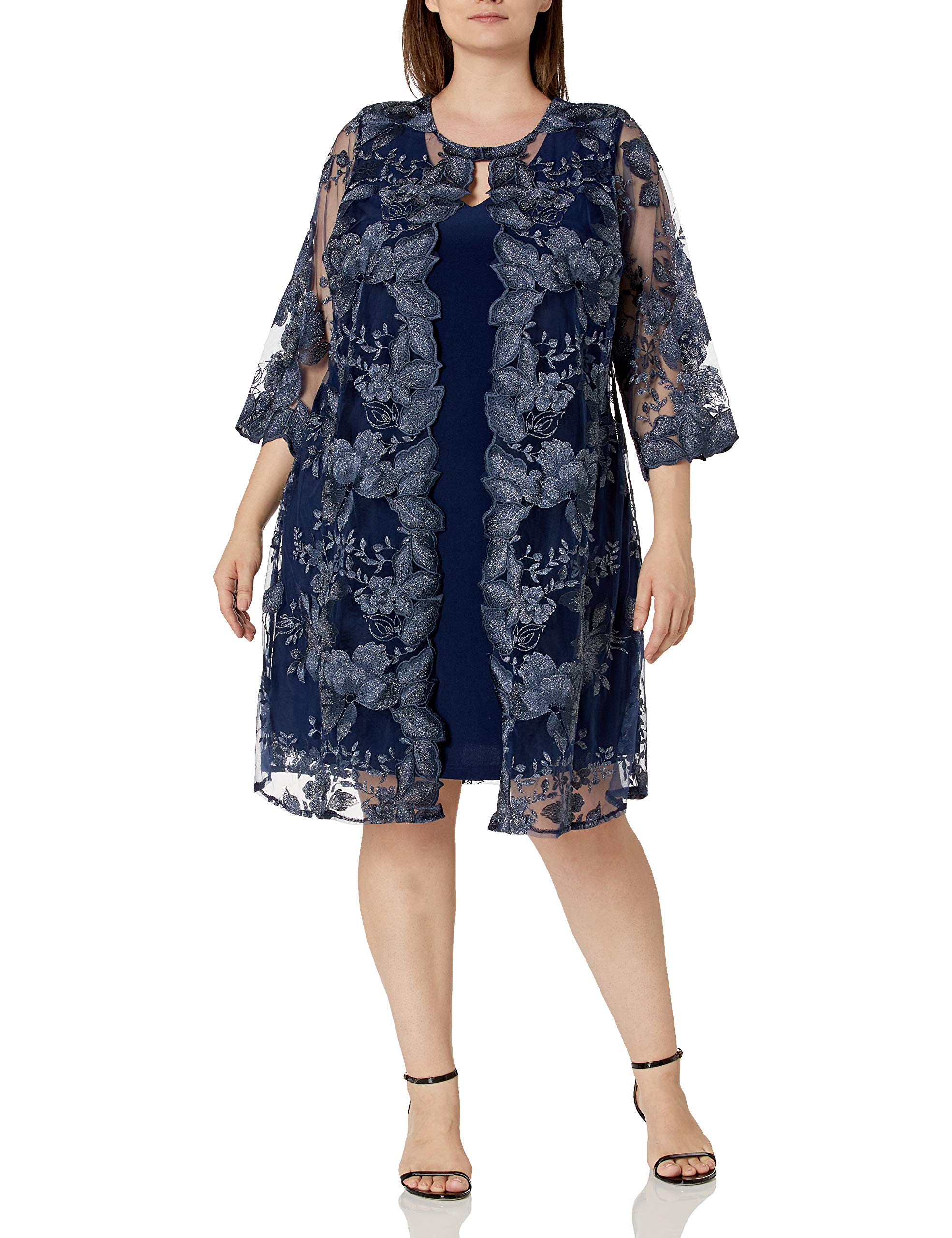 Alex Evenings Women's Plus Size Midi Scoop Neck Shift Dress with Jacket - Elegant Formal Wear for Weddings, Parties & Special Occasions