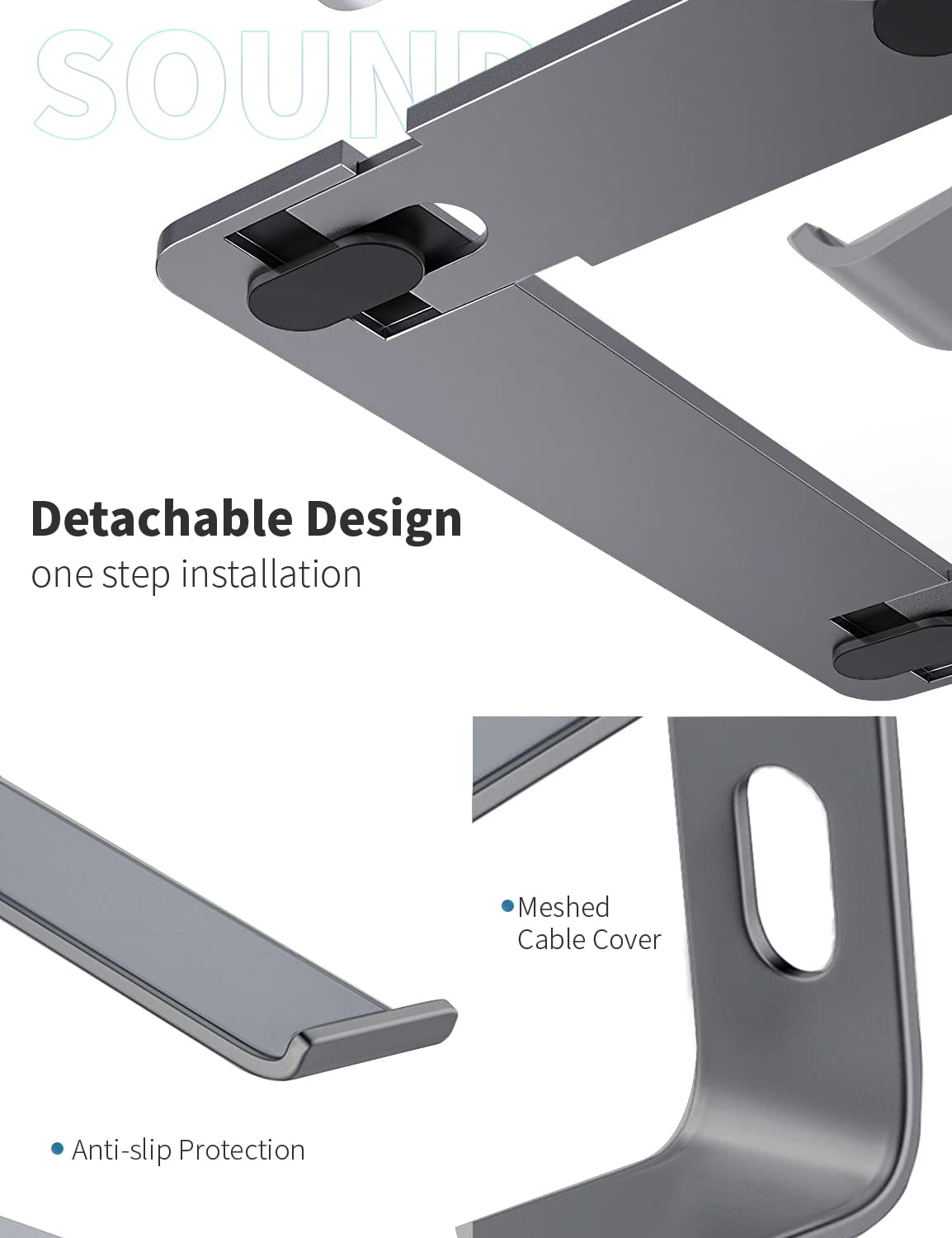 SOUNDANCE Aluminum Laptop Stand for Desk - Ergonomic Computer Riser Holder Compatible with 10-15.6 Inch Notebooks (Grey) | Perfect for Home Office, Gaming & Workspace Setup
